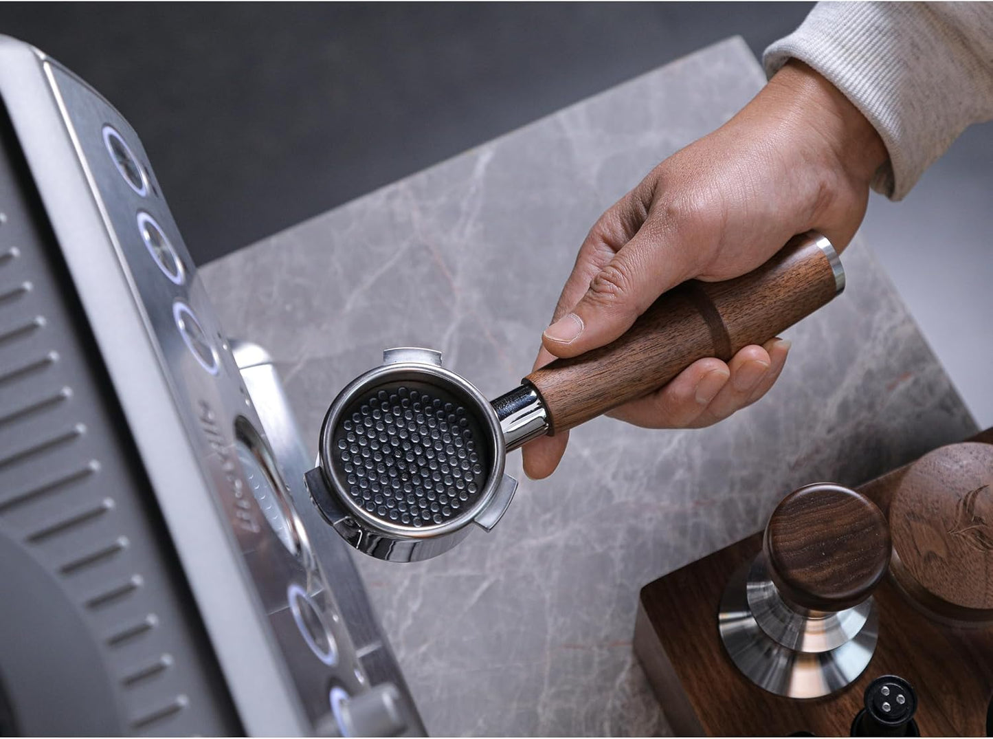 Breville Espresso Machine Accessories Set– 54mm Bottomless Portafilter, Calibrated Tamper, Coffee Distributor, Knock Box and Tamping Station