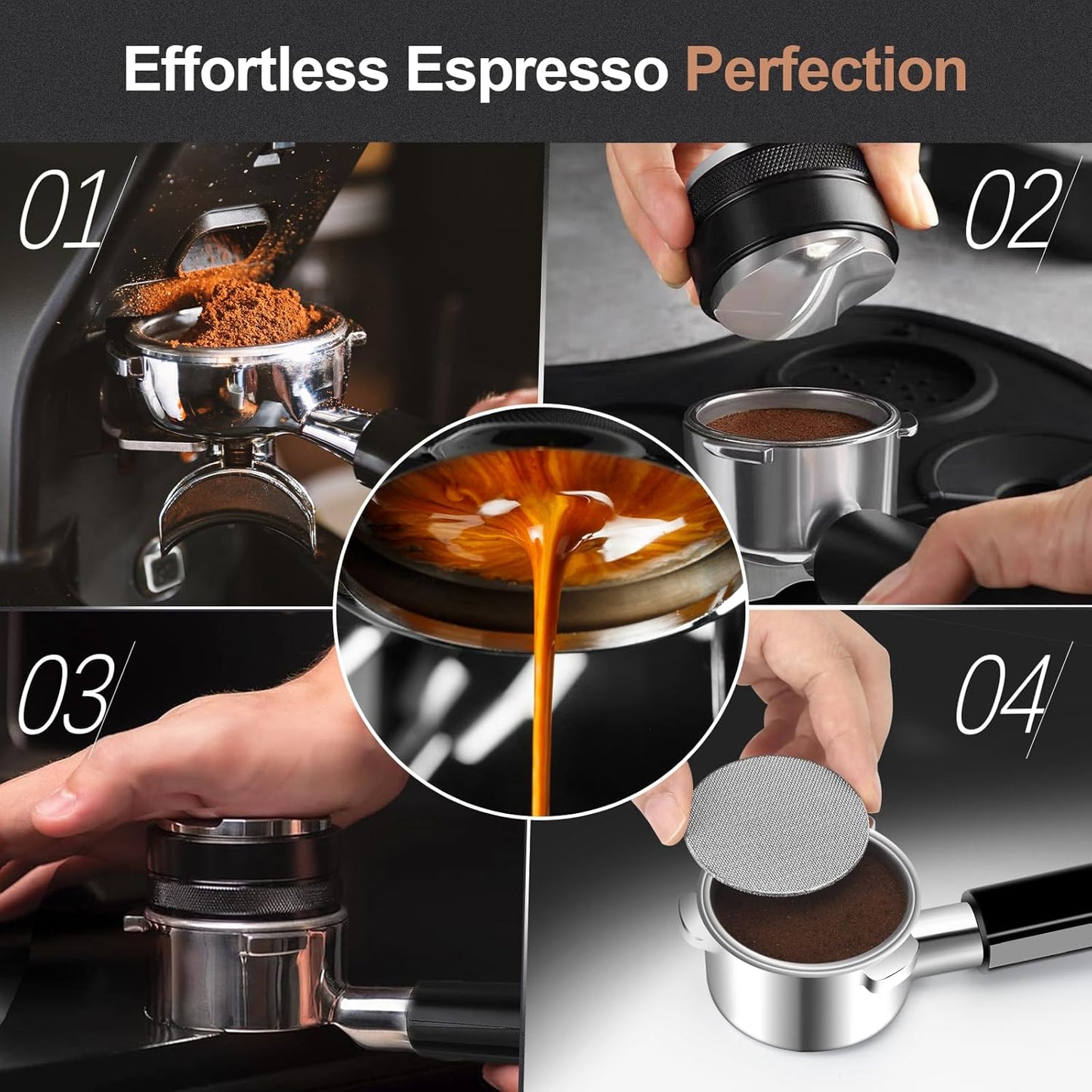 54mm Bottomless Portafilter & Puck Screen, 3-Ear Stainless Head, Compatible with Breville Barista Pro, Bambino Plus, Barista Express Impress, Infuser, Barista Touch, Duo-Temp Pro & Bambino