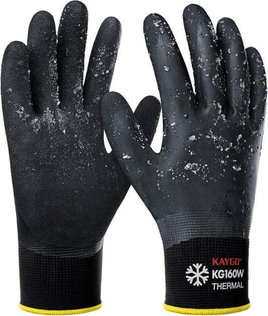 KAYGO Winter Waterproof Work Gloves for Men and Women, Thermal Insulated Freezer Rubber Coated Gloves,Super Grip,XL, KG160