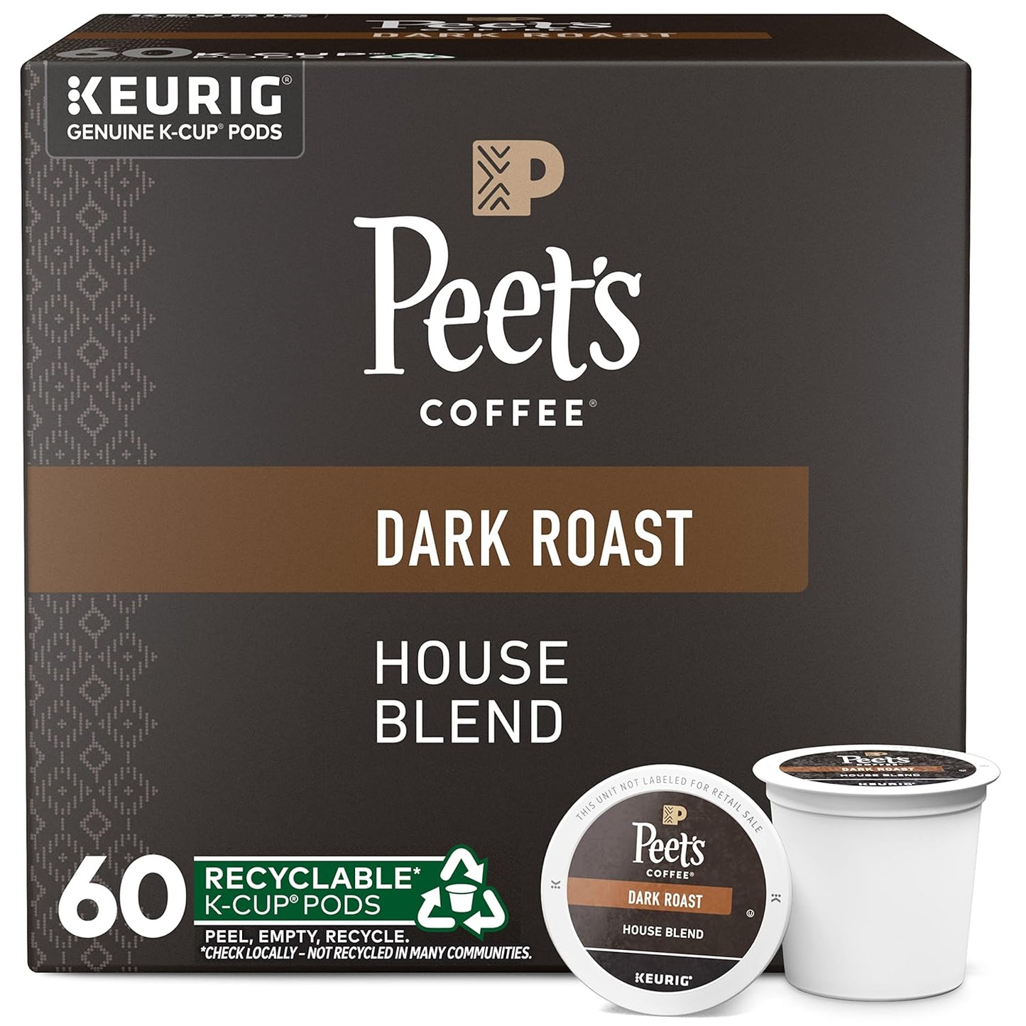 Peet's Coffee, Dark Roast Keurig K-Cup Pods - House Blend 60 Count (6 Boxes of 10 K-Cup Pods)