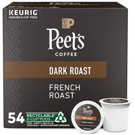Peet's Coffee, Dark Roast Keurig K-Cup Pods - French Roast 54 Count (1 Box of 54 K-Cup Pods)