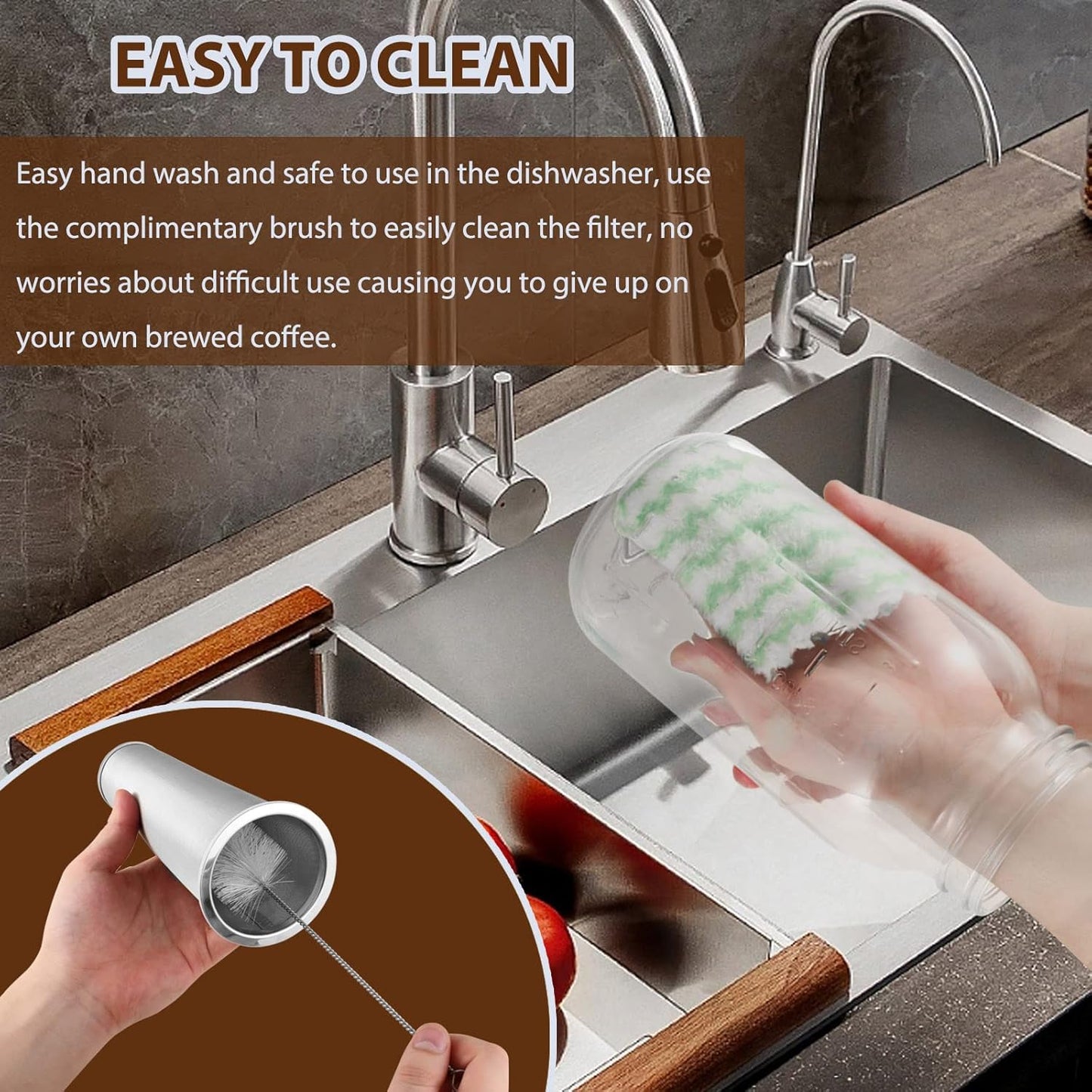 Cold Brew Coffee Maker Glass Pitcher, 32 oz Mason Jar with Pour Spout Handle Lid with Stainless Steel Filter for Iced Coffee, Lemonade, Ice Tea, Fruit Drinks