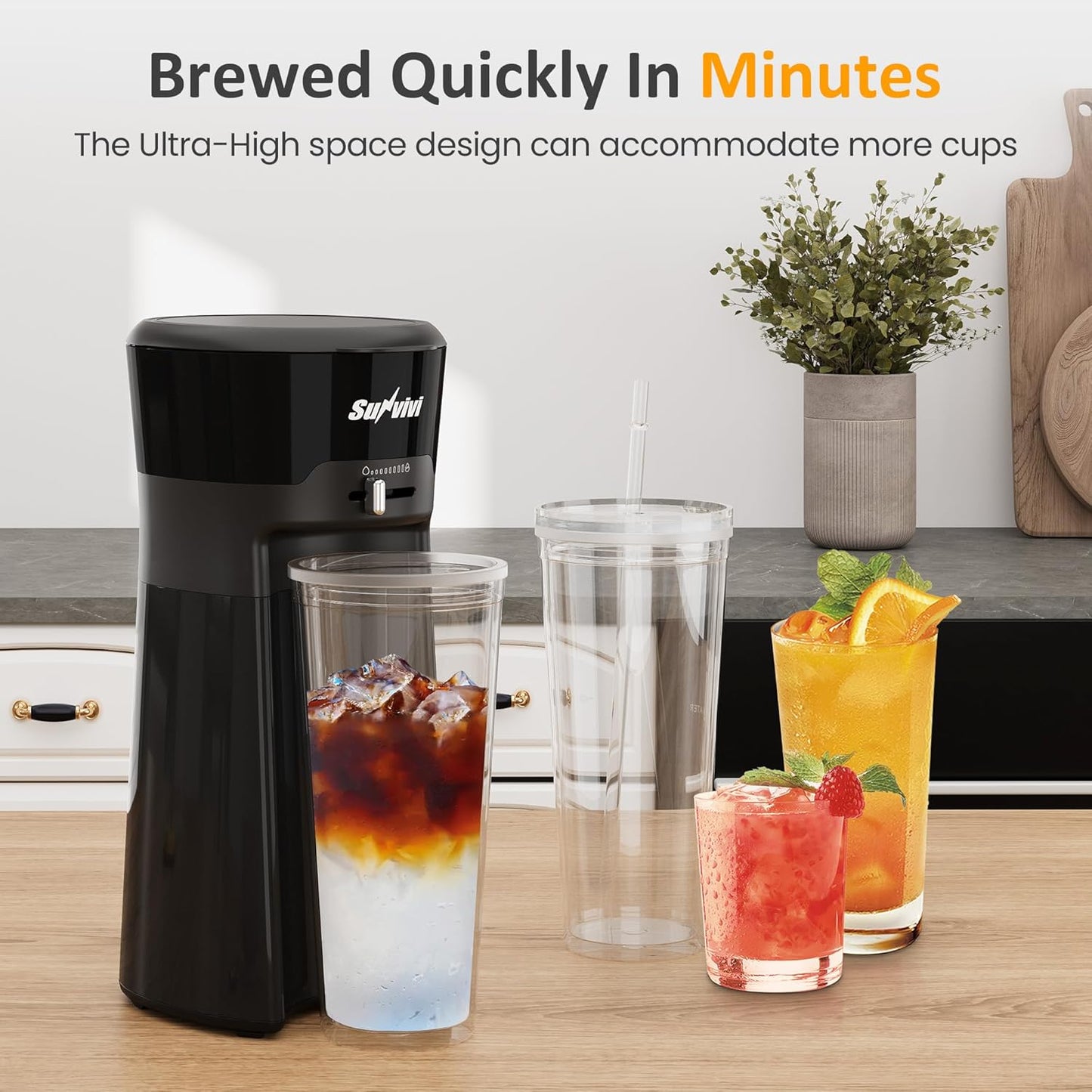 SUNVIVI 20 Oz Iced Coffee Maker for Ground Coffee, Cold Brew Tea Maker with Reusable Coffee Filter and Insulated Pitcher, Single Serve Machine for Home, Strength Control for Flavor, Black