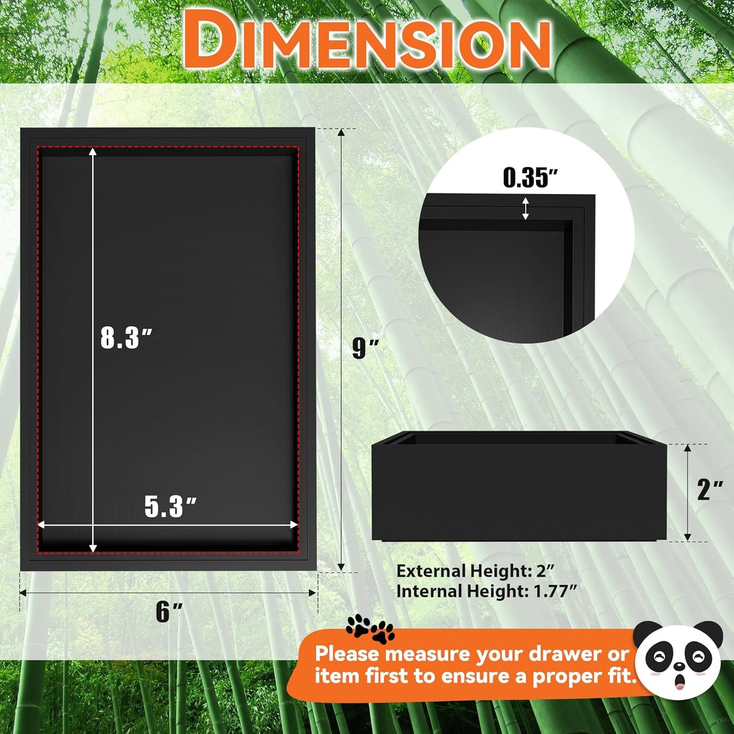 Bamboo Drawer Organizer, Cutlery Silverware Organizer for Kitchen Drawer, Stackable Utensil Organizer, 2 Pcs Flatware Organizer, Wooden Storage Box Tray (Black, 9 X 6 X 2 Inch)