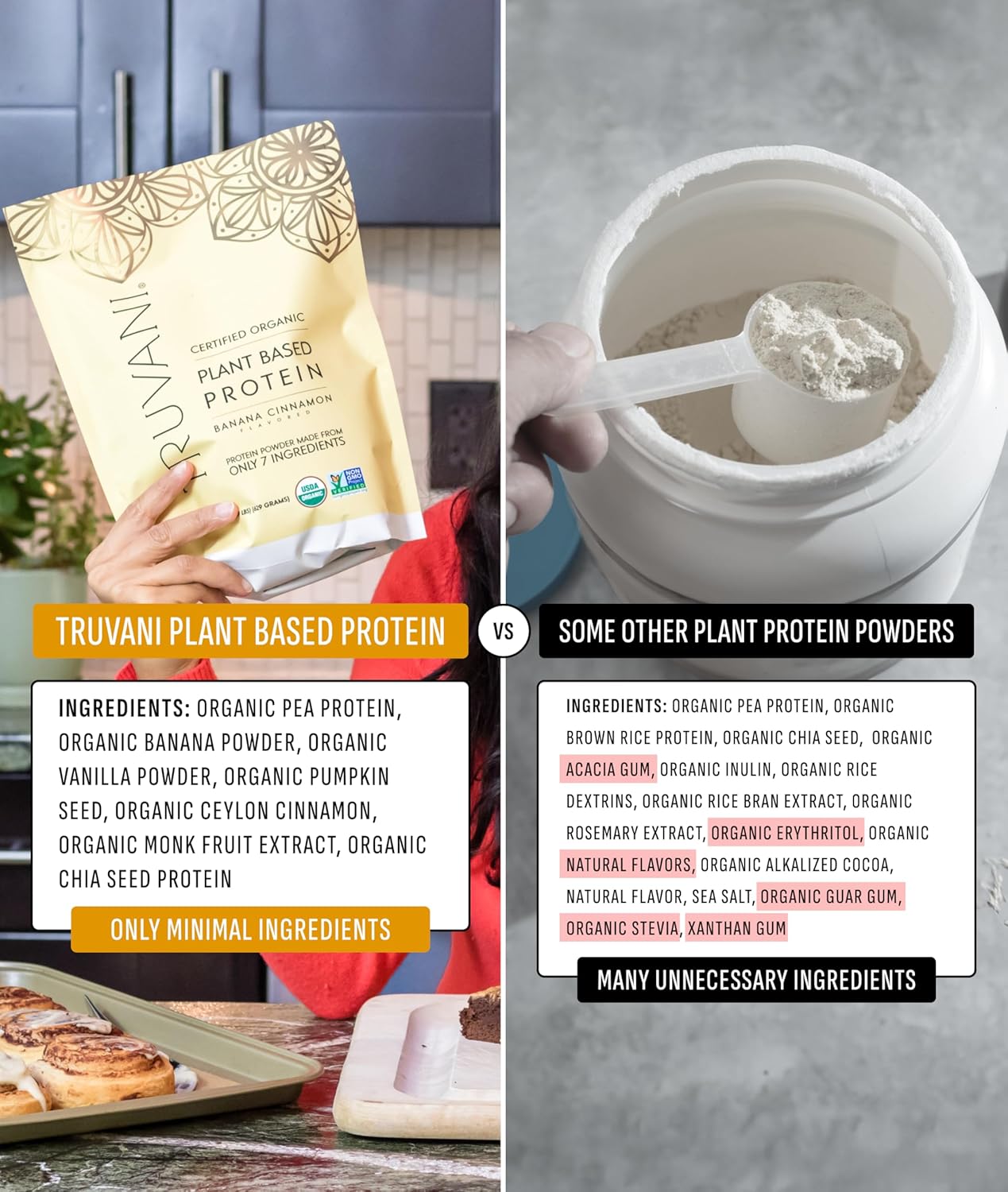 Truvani Vegan Pea Protein Powder | Banana Cinnamon | 20g Organic Plant Based Protein | 10 Servings | Keto | Gluten & Dairy Free | Low Carb | No Added Sugar