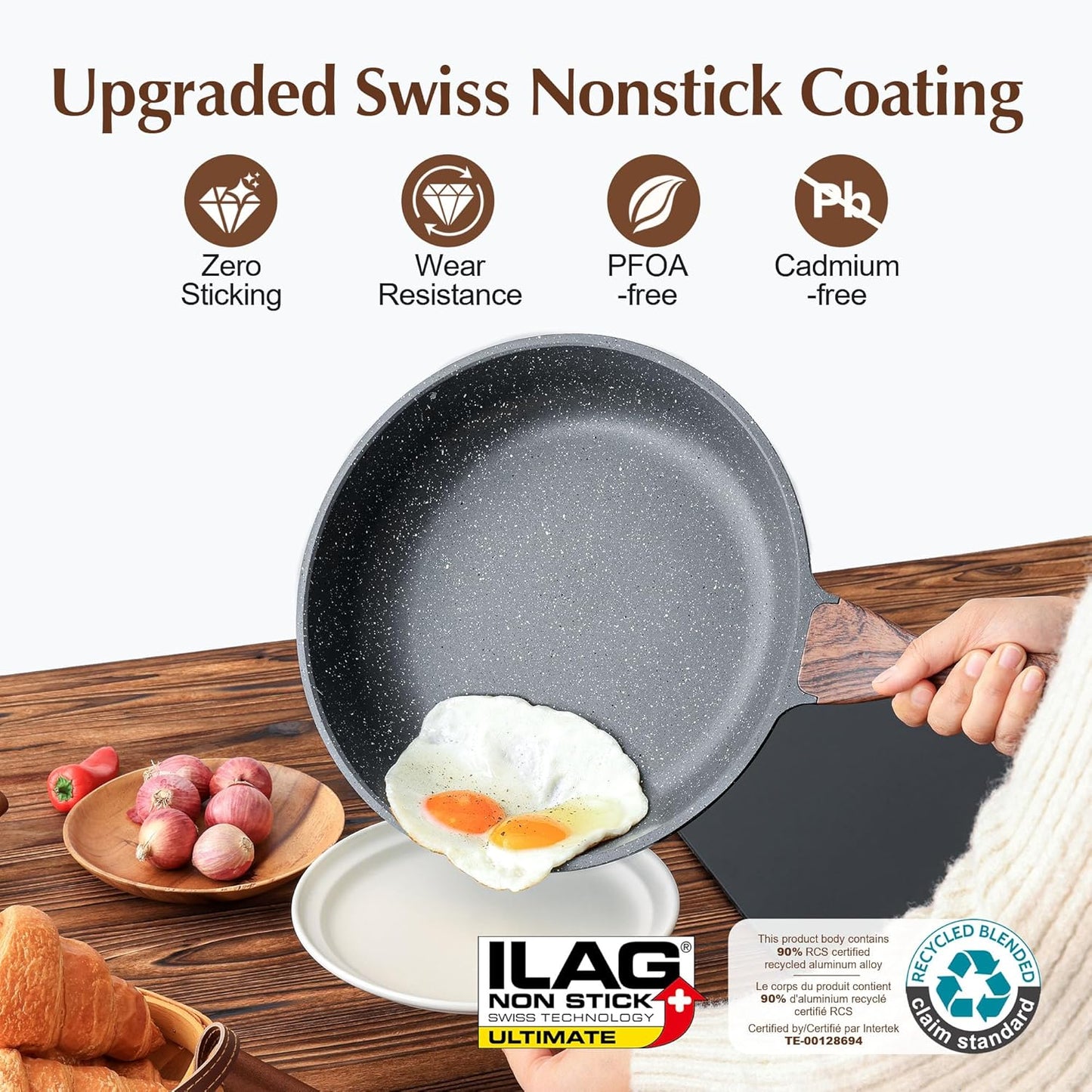 SENSARTE Nonstick Frying Pan Skillet, Swiss Granite Coating Omelette Pan, Healthy Stone Cookware Chef's Pan, PFOA Free (8/9.5/10/11/12.5 Inch) (11 Inch)