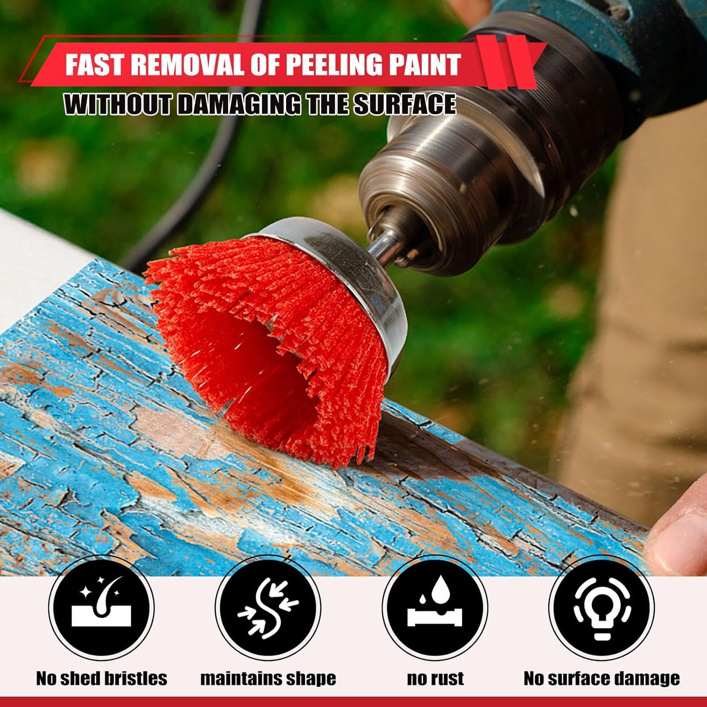 POLIWELL Nylon Abrasive Brush for Drill, 6 Pack Nylon Filament Wire Wheel & Cup Brush Set, 1/4 Inch Hex Shank, 3” and 2.6” Red Coarse Abrasive Bristle Drill Brushes for Paint, Corrosion, Rust Removal