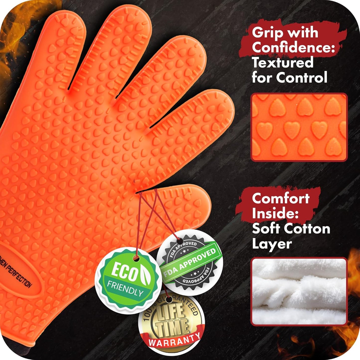 KITCHEN PERFECTION Silicone Smoker Oven Gloves -Extreme Heat Resistant BBQ Gloves -Handle Hot Food Right on Your Smoker Grill Fryer Pit|Waterproof Oven Mitts Grill Gloves |Superior Value Set+3 Bonuses