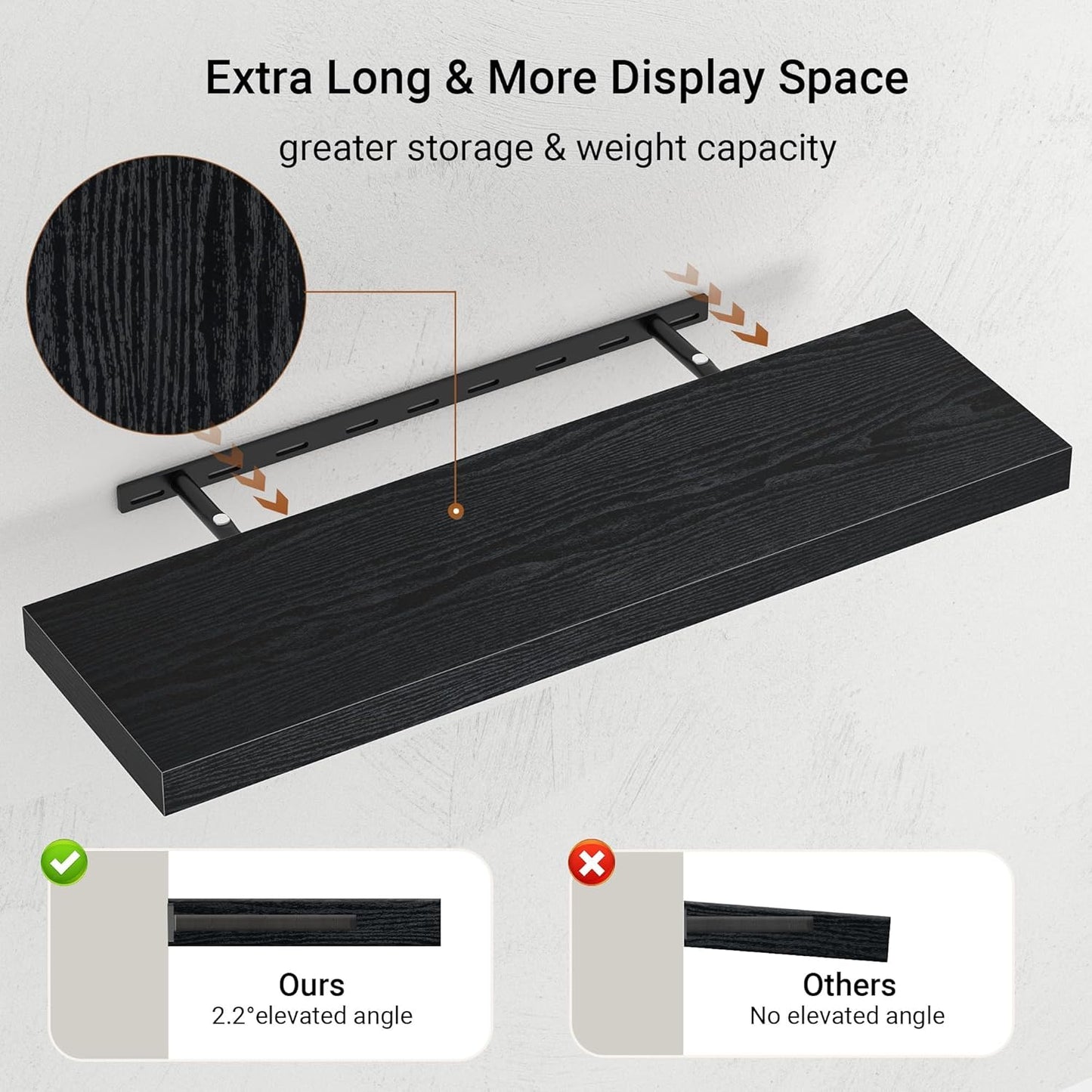 Vivelove Single Floating Shelves 36 inch Long, Large 10 in Deep Wall Shelves Heavy Duty 70 lbs for Bedroom, Bathroom, Living Room, Kitchen, Office, Modern Shelf Home Decor, Set of 1, Black