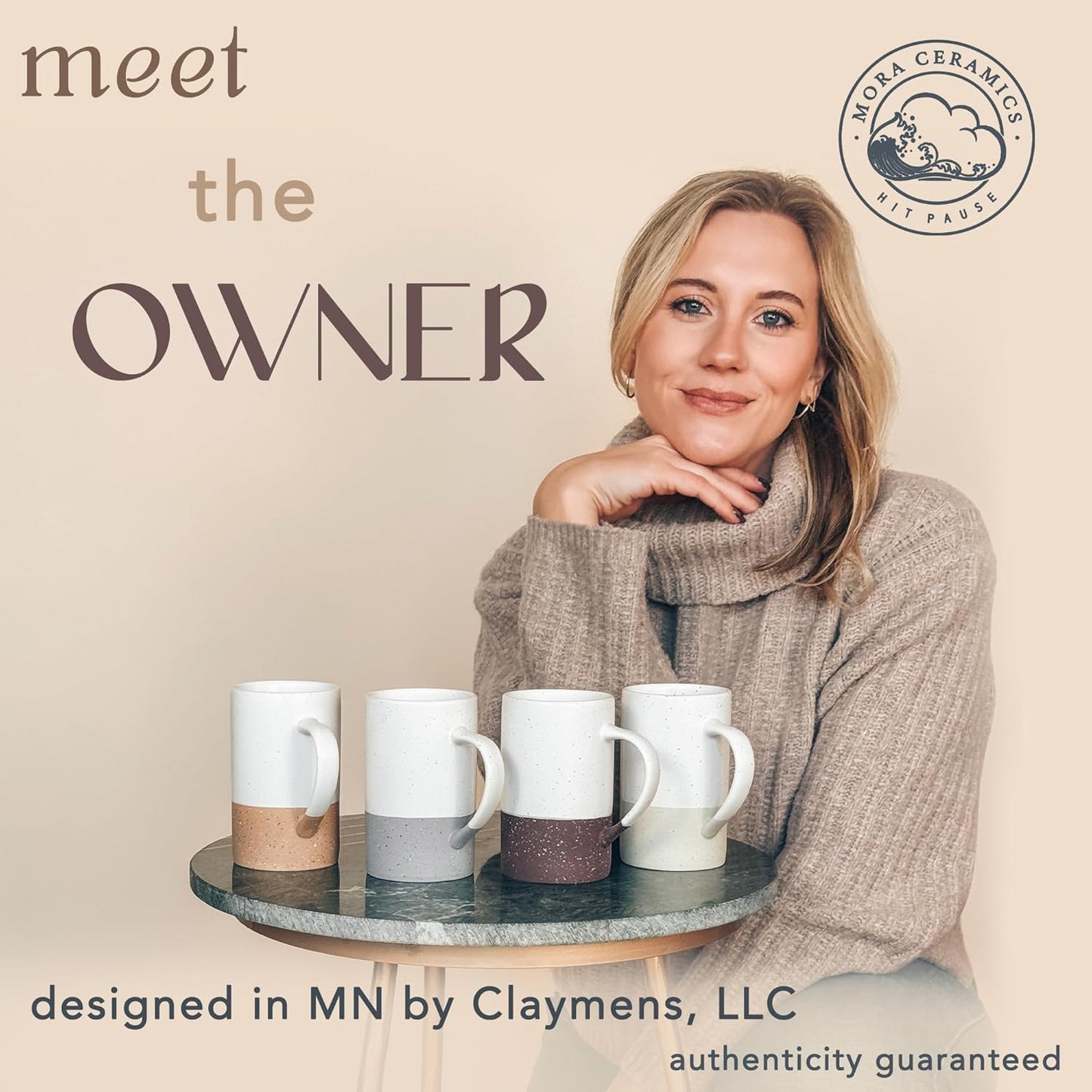 Mora Ceramics Tea Cup with Loose Leaf Infuser, Spoon and Lid, 12 oz, Microwave and Dishwasher Safe Coffee Mug - Rustic Matte Ceramic Glaze, Modern Herbal Tea Strainer - Great Gift for Women, Limestone