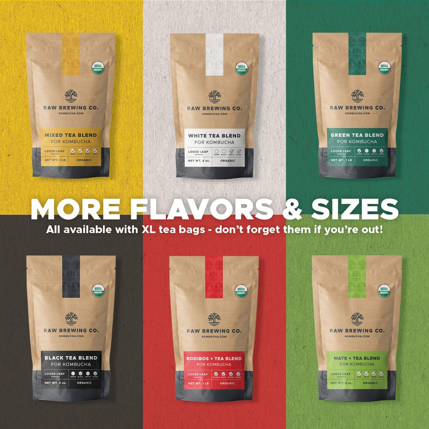 Kombucha.com Certified Organic Loose Leaf Tea - Kombucha Brewing Blends (Black Tea Blend, 8 Ounce, W/ 50 XL FILTER BAGS)