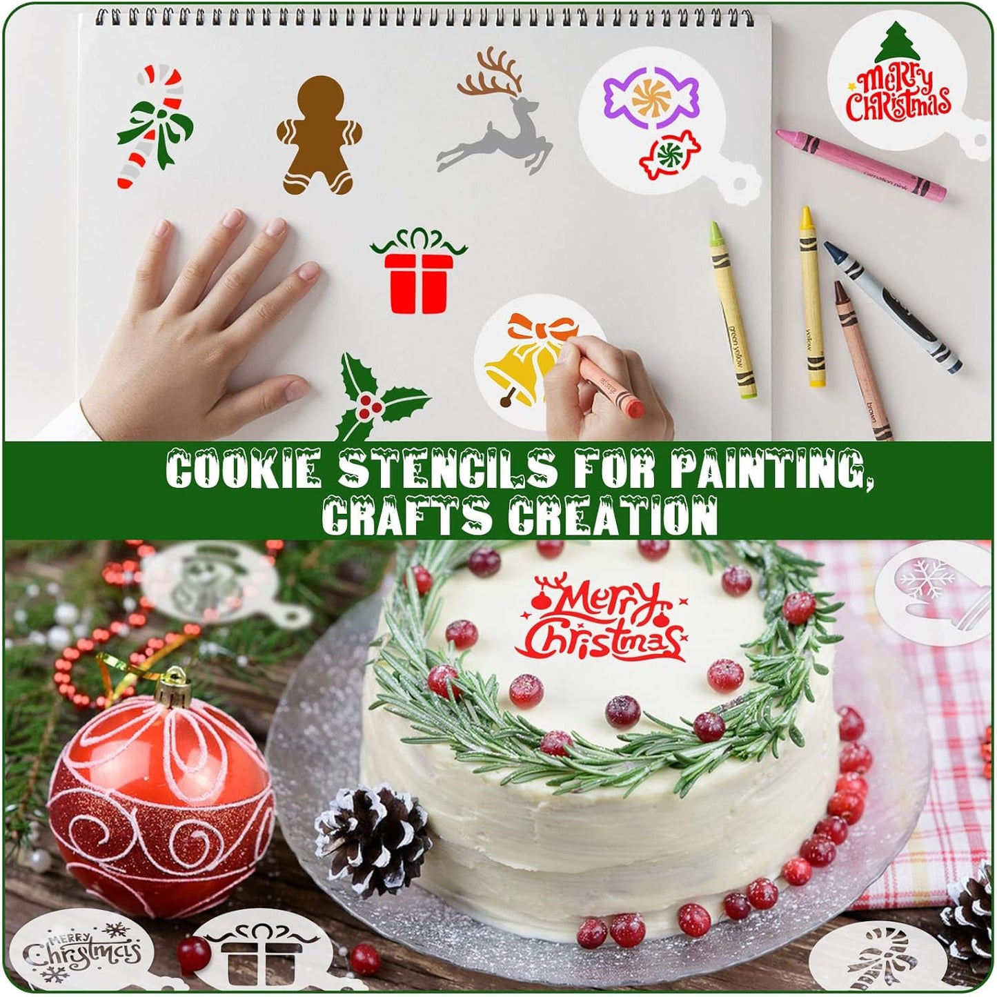 JULBEAR 36 Pieces Reusable Christmas Cookie Cake Stencils Templates Mold Tools Cookies Baking Painting Dessert Coffee Xmas Decoration