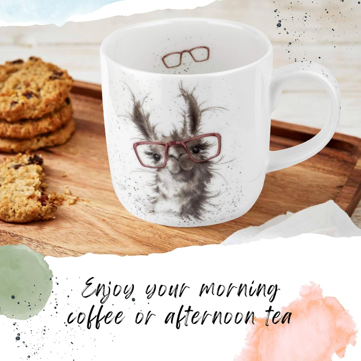 Royal Worcester Wrendale Designs 14 oz Mug, No Probllama - Fine Bone China with Llama Motif - Woodland Themed Tea Mug for Cozy Cottagecore Homes - Safe Ceramic Drinkware for Daily Use