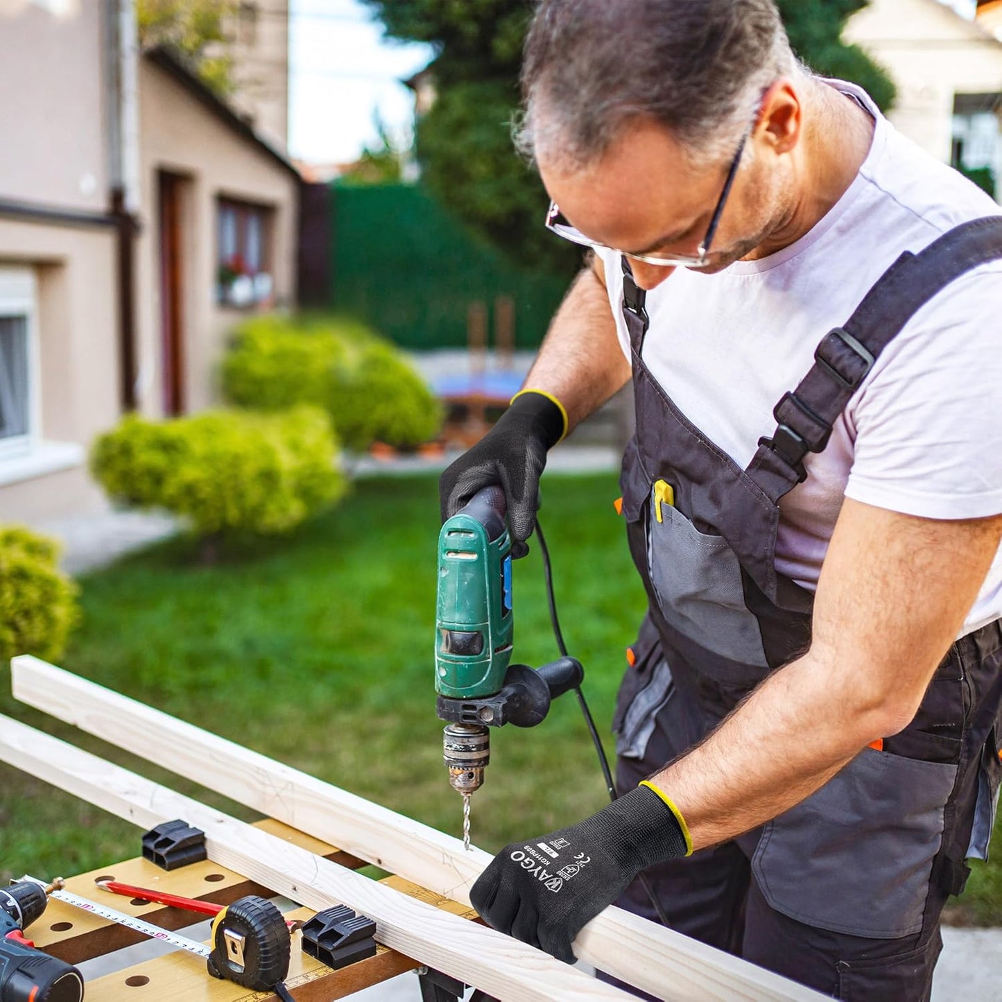 KAYGO Safety Work Gloves PU Coated,12 Pairs KG11PB Seamless Knit Glove for Men and Women, with Smooth Grip on Palm and Fingers, Ideal for General Duty Work (XX-Large, Black)