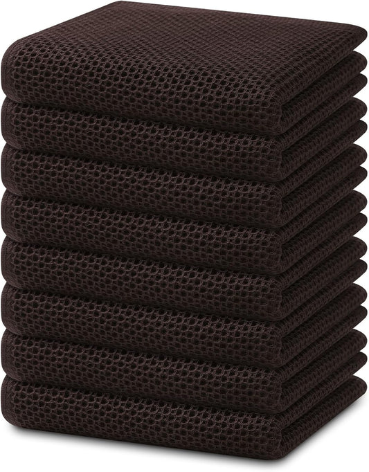 Homaxy 100% Cotton Waffle Weave Kitchen Dish Towels, Ultra Soft Absorbent Quick Drying Cleaning Towel, 13 x 28 Inches, 8-Pack, Dark Brown