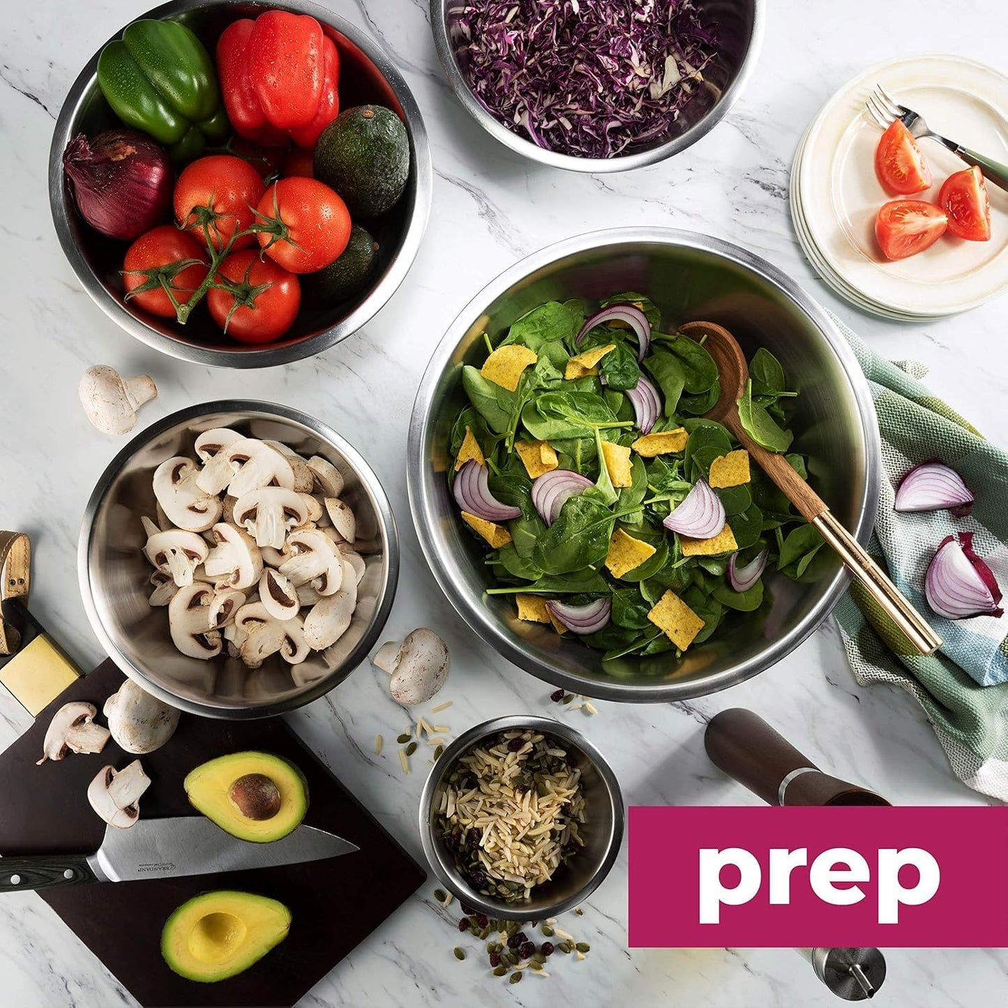 Stainless Steel Mixing Bowl Set, Nesting Bowls for Kitchen Baking, Cooking, Prepping, Kitchen Food Storage Organizers, No Lids (5 Pack)