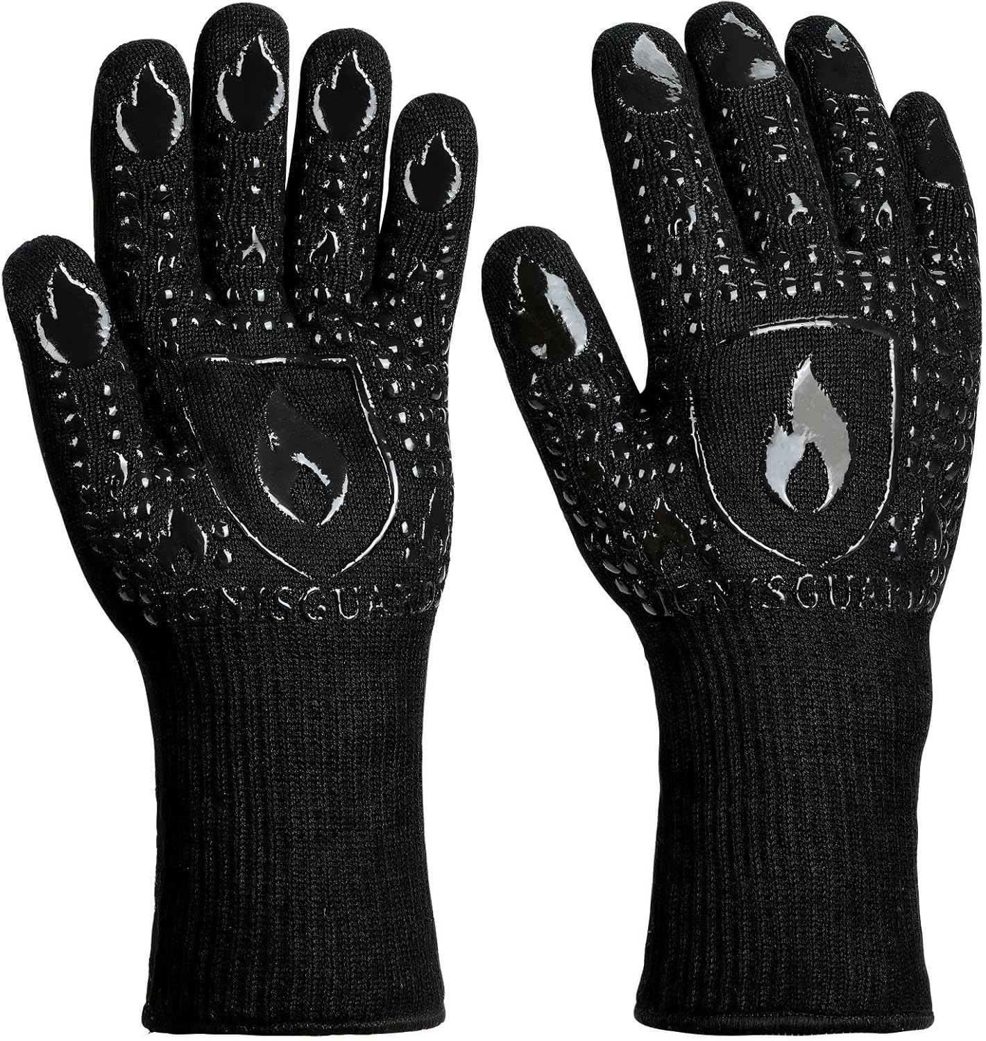 BBQ & Grill Gloves, Oven Gloves, 1472°F Silicone Oven Mitts Heat Resistant Grilling Gloves Fireproof Non-Slip for Barbecue Cooking Baking Smoking, 1-Pair Black（M）