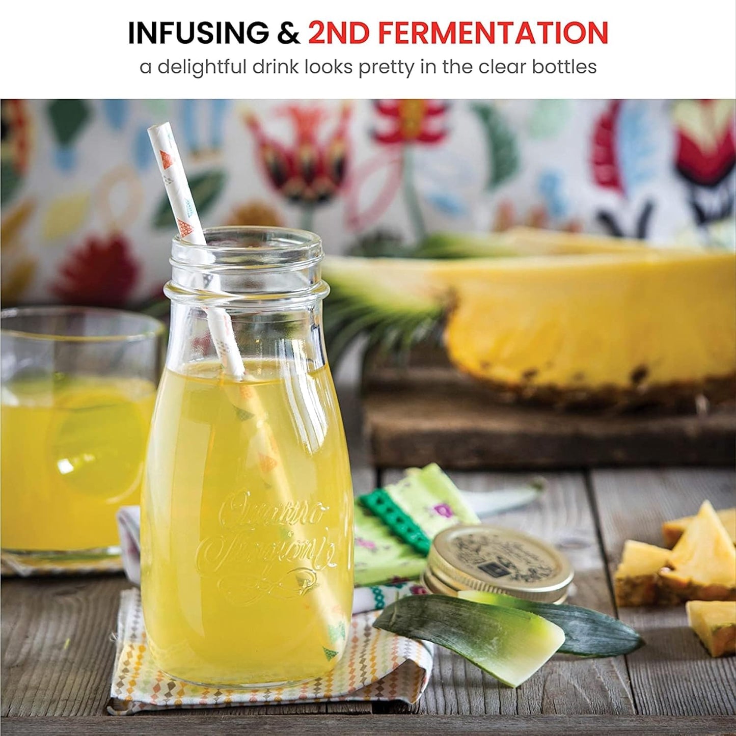 Bormioli Rocco Quattro Stagioni Bottles, Set of 6-13.5 Oz. Clear Glass with Twist Lids for Food Preserving, Beverage Serving, Homemade Gifts, Sauces & Infused Drinks - Airtight, Made in Italy