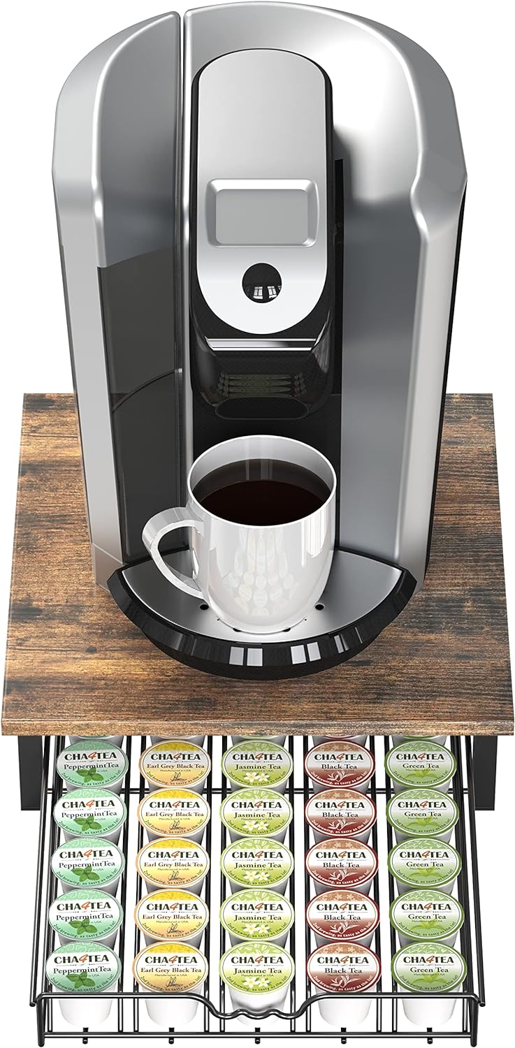 DecoBrothers K-Cup Holder Drawer for 30 Coffee Pods Storage, Rustic Brown