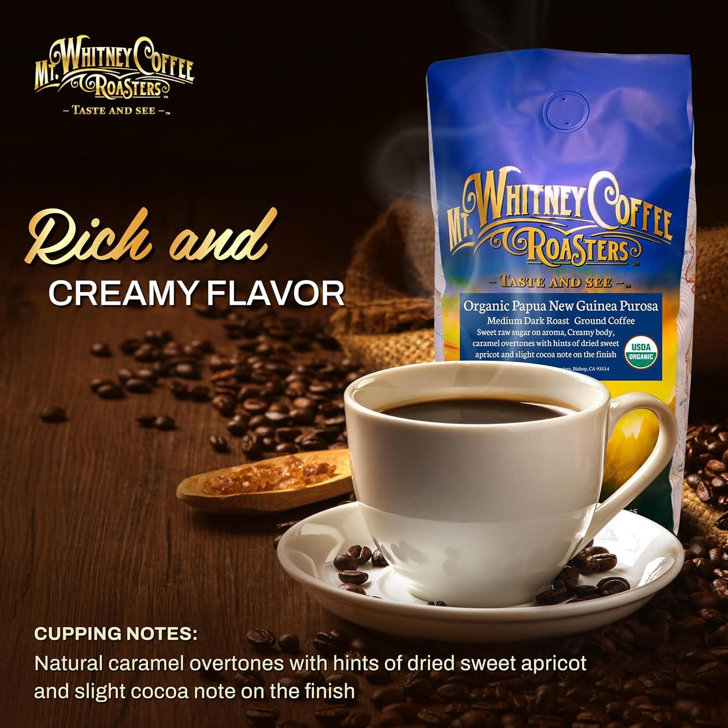 Mt. Whitney Organic Papua New Guinea, Medium Dark Roast, Low Acid Coffee (Ground, 2Lb)