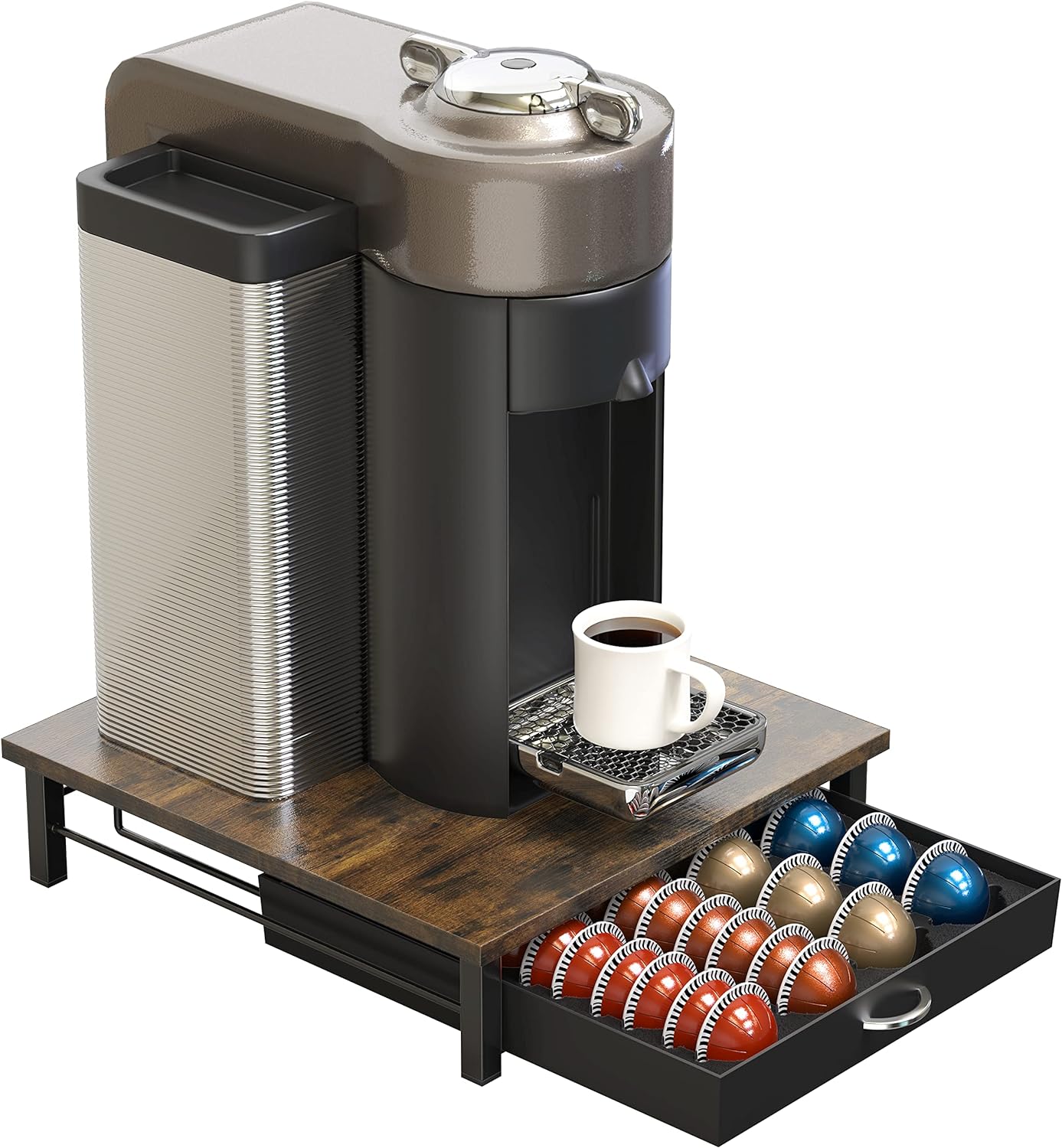 DecoBrothers Vertuo Pod Holder Drawer, 24 Large or 48 Small Nespresso Capsule Organizer, Rustic Brown