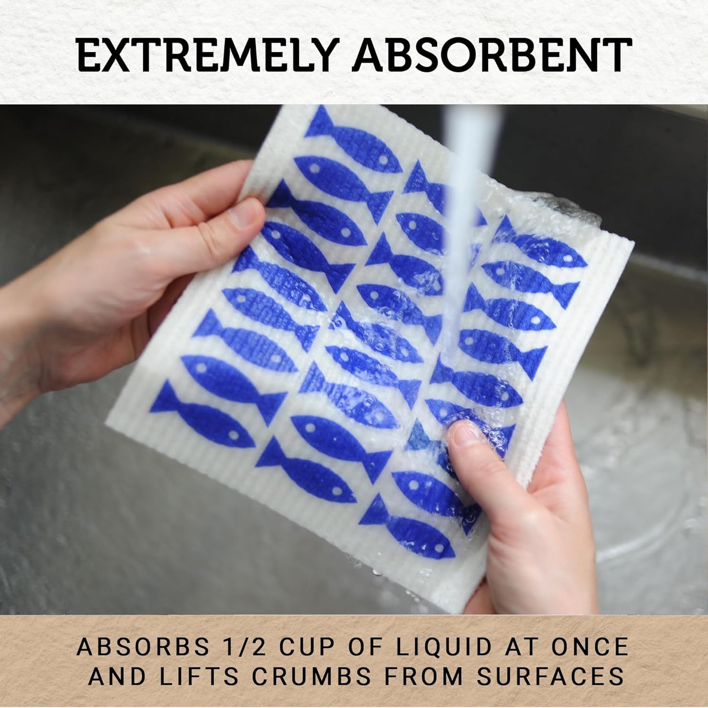 Nordhus Design Swedish Dishcloths,5 Fish Cloths, Made in Sweden - Reusable, Washable Cellulose Cotton Kitchen Cloths - Replace Paper Towels, Wipes, Sponges, Dish Rags