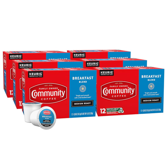 Community Coffee Breakfast Blend 72 Count Coffee Pods, Medium Roast, Compatible with Keurig 2.0 K-Cup Brewers, 12 Count (Pack of 6)