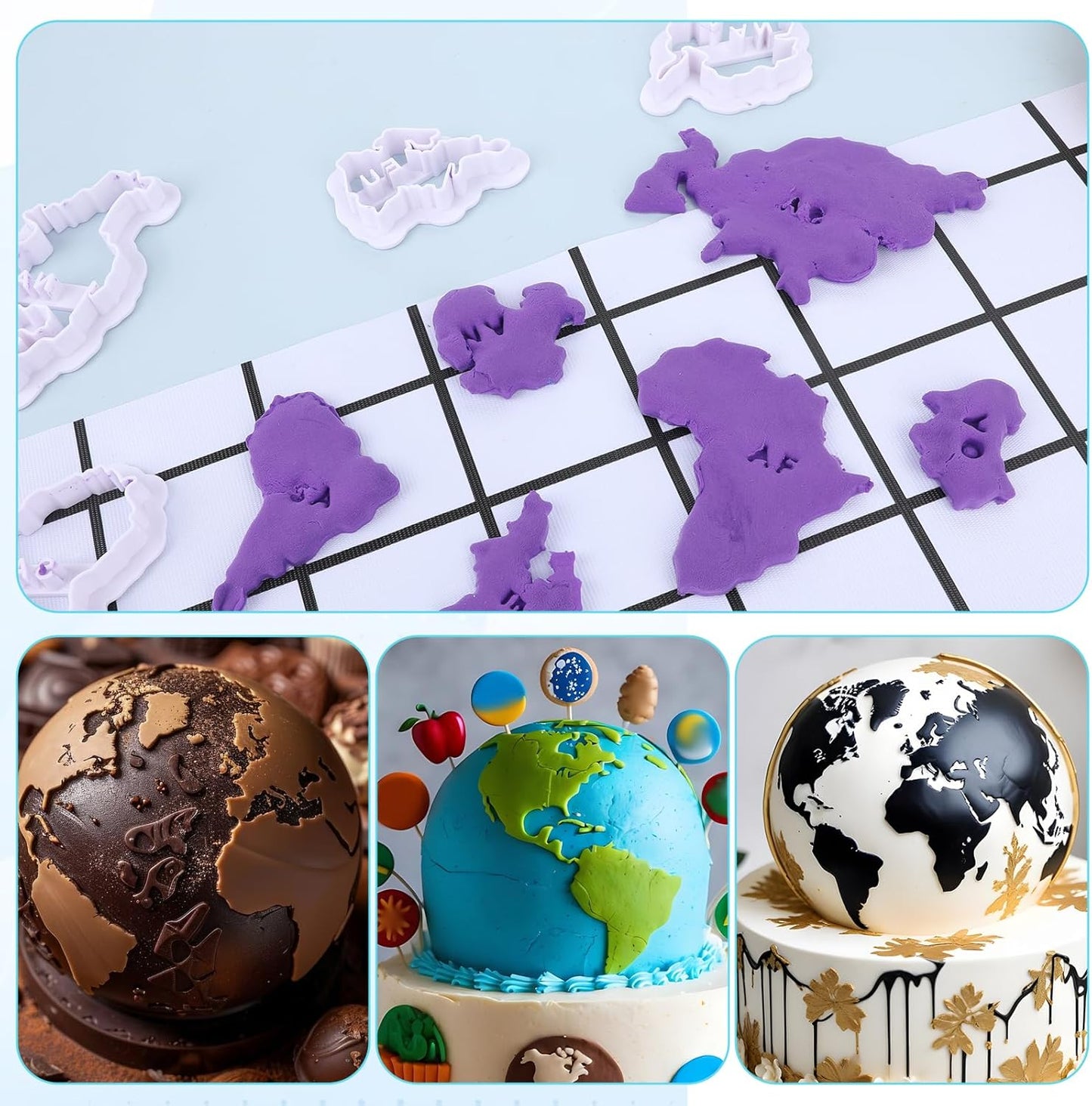 Molain 7 PCS World Map Shape Cookie Cutters, Cake Decorating Stencil, Seven Continents Shape Cookie Cutter Set, for Cake, Cookies, Cupcakes, Fondant, Pastry