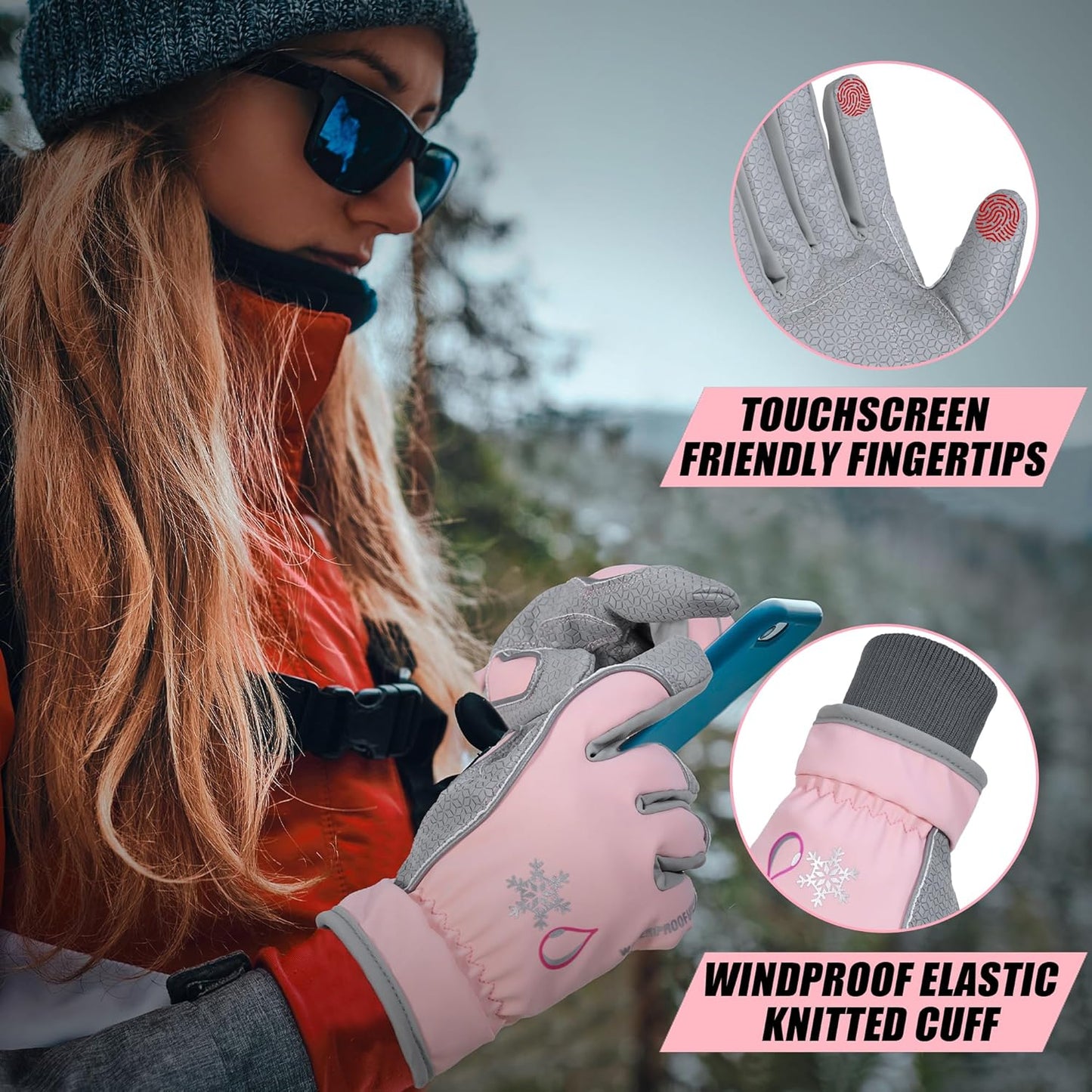 HANDLANDY Winter Insulated Work Gloves, 3M Thinsulate Thermal Water-Resistant Gloves for Men Women Touch Screen, Warm Ski Snowboard Cold Weather Gloves (Pink Grey, Medium)