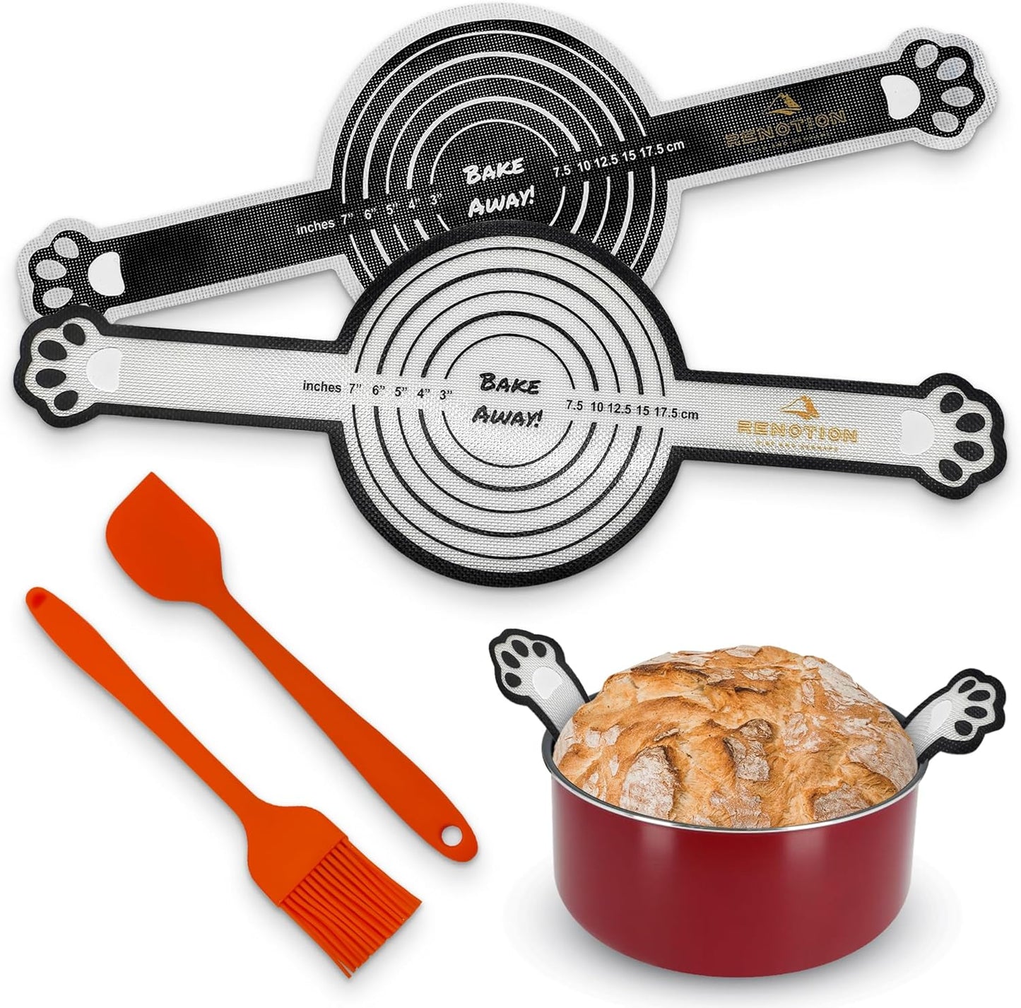 Sourdough Silicone Bread Sling 500 Degrees, 2 PCS Nonstick & Easy Clean Reusable Bread Mat for Dutch Oven Liners with Oil Brush & Silicone Spatula, Sourdough Bread Baking Supplies with Long Handles