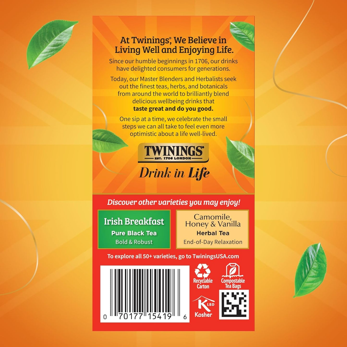 Twinings English Breakfast Black Tea Individually Wrapped Bags, 20 Count (Pack of 6), Flavourful, Robust, Caffeinated, Enjoy Hot or Iced, 120 Teabags