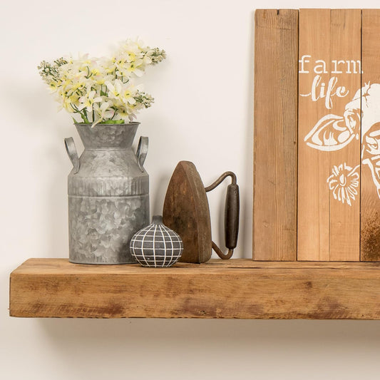 Modern Timber Craft Reclaimed Wood Floating Wall Shelf | Solid Rustic American Barnwood, Floating Shelf Brackets | 2.75" Thickness | 36" L x 5" D, Rustic Original - Unfinished, 3 Pack