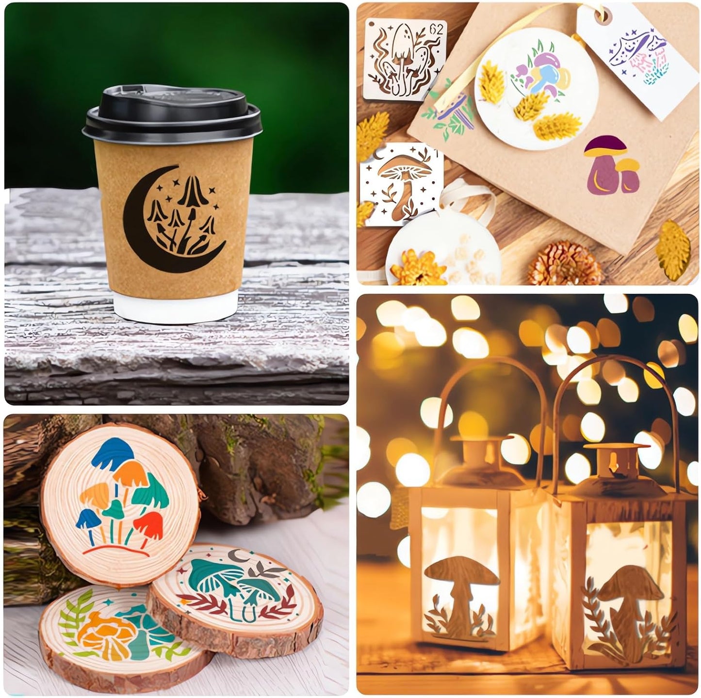 Felixcraft Mushroom Stencils for Painting, 64PCS 3x3 Inch Plastic Forest Stencils for Crafts Reusable, Durable PET Material for Wood Signs, Wall Art, Fabric Painting, and Magical DIY Art Projects