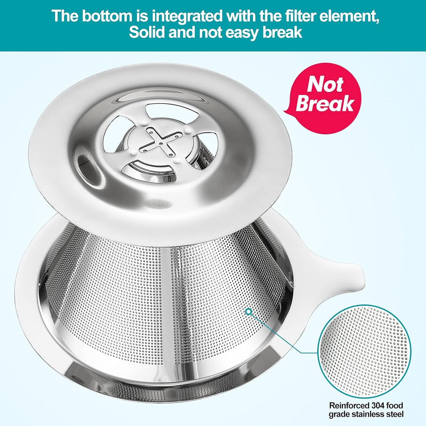 Pour Over Coffee Dripper, Slow Drip Paperless Coffee Filter, Stainless Steel Pour Over Coffee Maker for Single Cup Brew, Double Mesh Design of Manual Reusable Cone Filter.