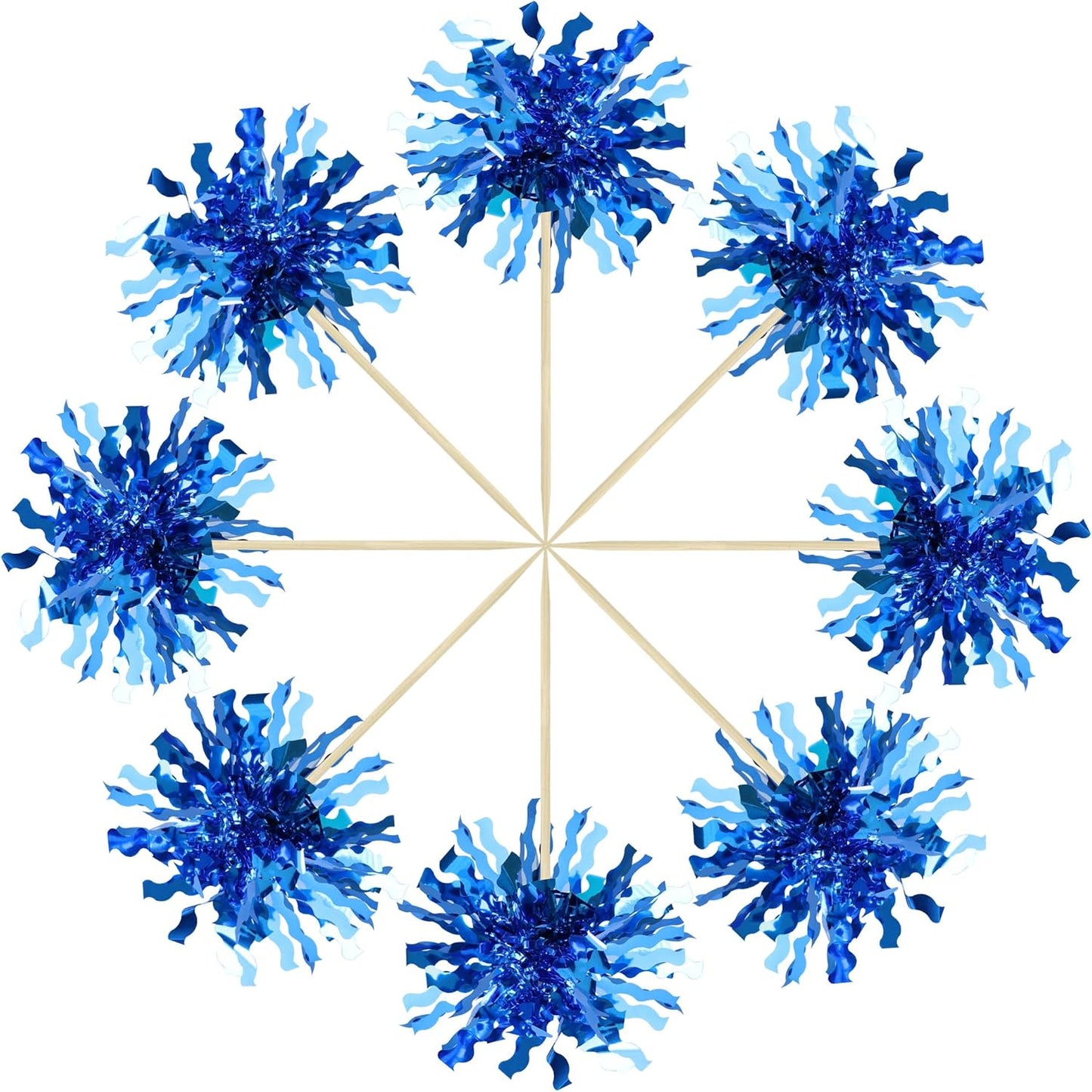 Gyufise 30Pcs Foil Firework Cupcake Toppers Happy Birthday Cake Toppers Sparkle Tinsel Flower Drink Stirrers Cocktail Food Fruit Toothpicks for Valentine's Day Party Supplies Blue