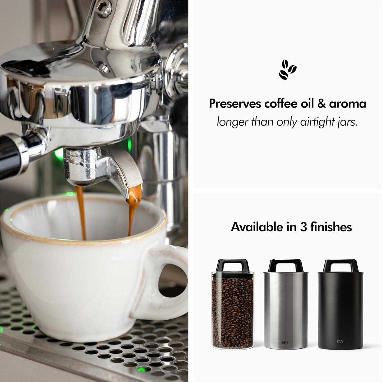 KIVY Vacuum Coffee Canister - Push Lid Preserves Coffee Aroma & Oil - Stainless Steel Airtight Coffee Canister - Coffee Container - Removes Excess Air