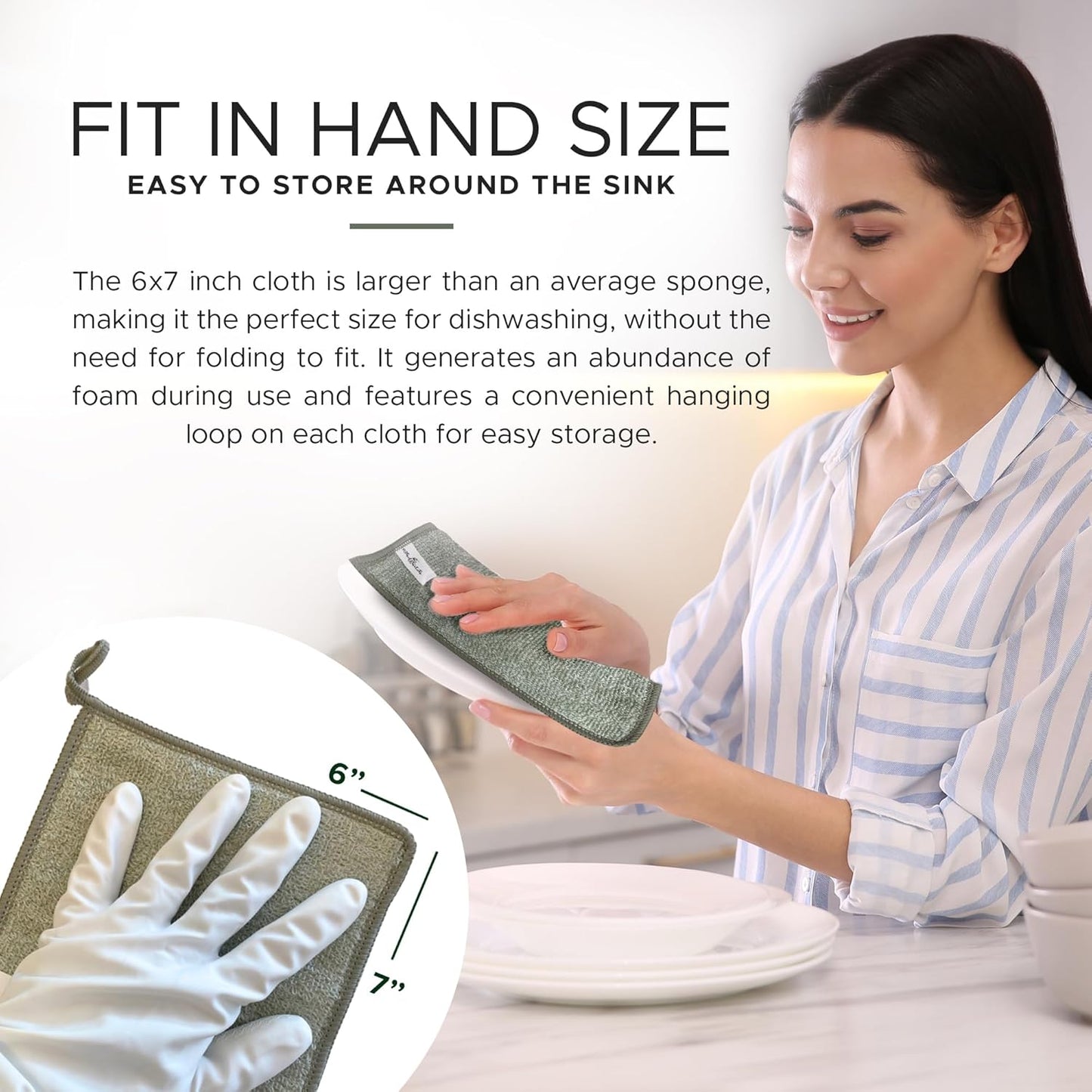 Whiffkitch Dishcloths & Cleaning Cloths - Drying, Durable, Absorbent Washcloths, Non-Scratch, Hygienic, Multi-Surface Cleaning, 6x7 Inches Solid Color, 6 Pack