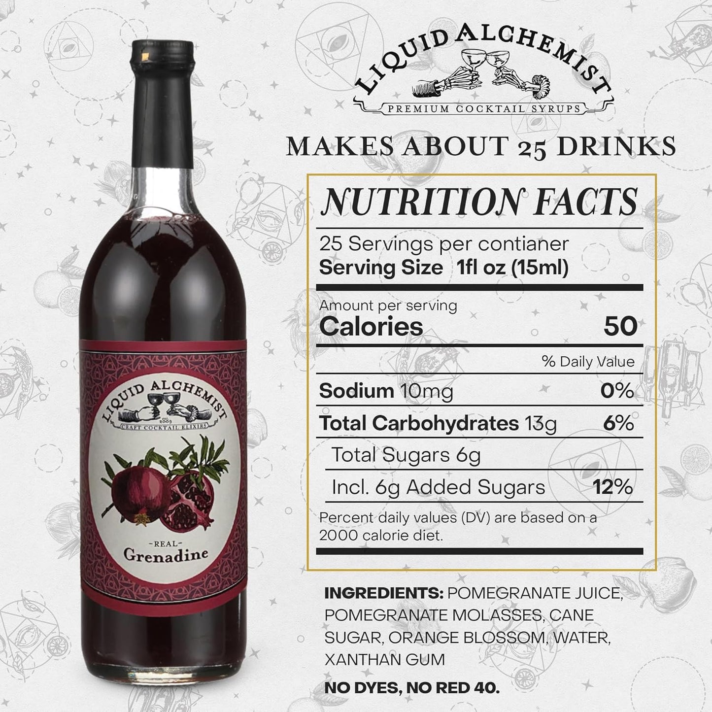 Liquid Alchemist Grenadine Syrup for Cocktails - Real Ingredients Make our Pomegranate Syrup the Perfect Shirley Temple Mix - Our Small Batch is Non-GMO, Gluten Free & Vegan (25 oz)