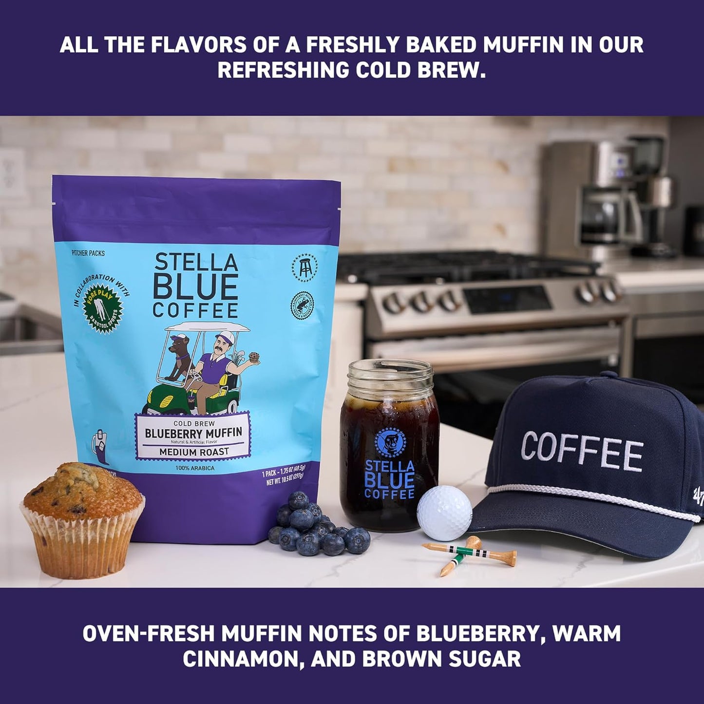 STELLA BLUE Fresh Cold Brew Coffee | Blueberry Muffin | 100% Arabica Medium Roast | Notes of Blueberry Cinnamon and Brown Sugar | Cold Brew Packets | Makes 24 Pods | 6 Easy Cold Brew Pouches