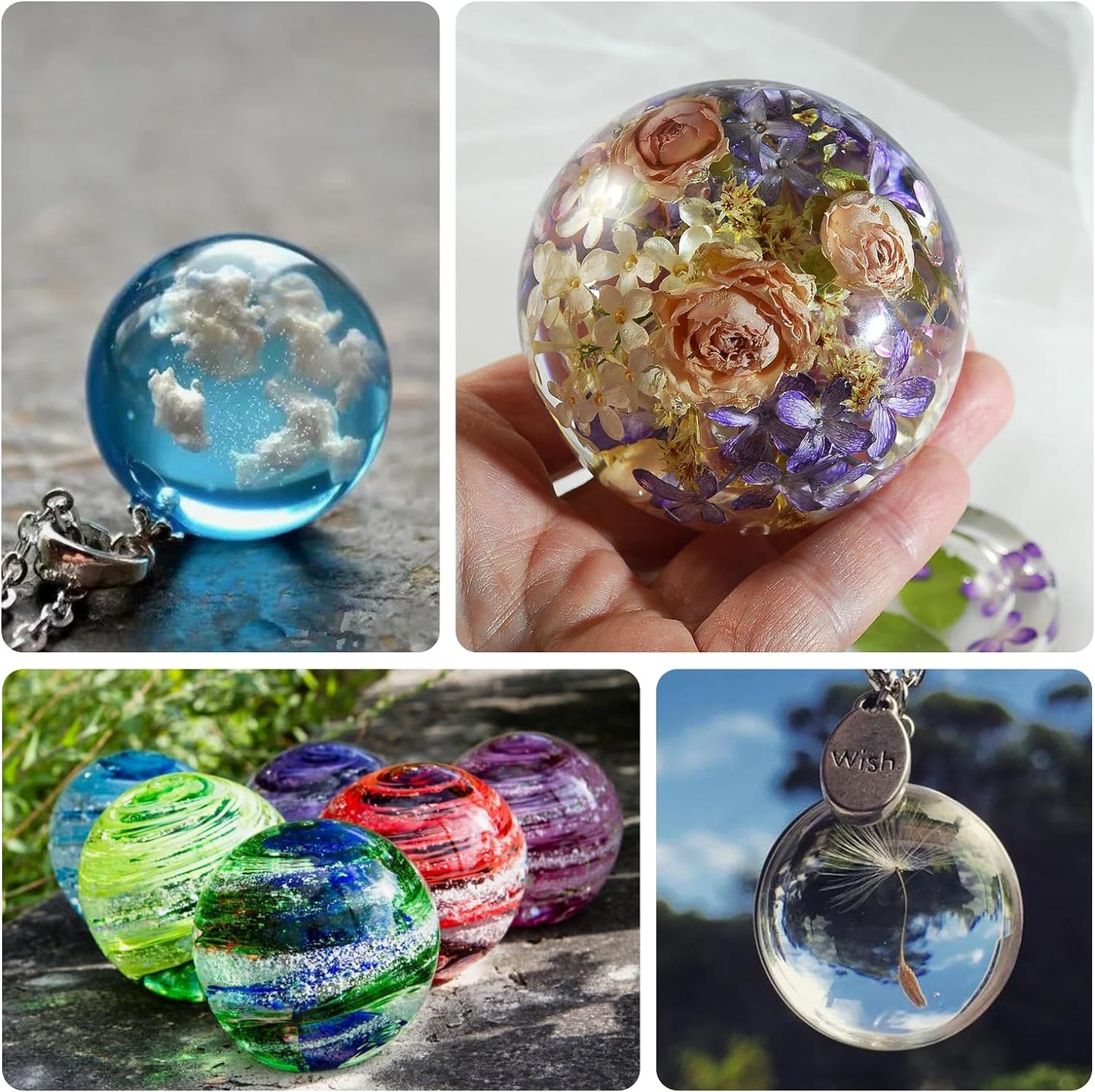 KISREL Sphere Resin Molds, 8 PCS Sphere Silicone Mold, Upgraded 3D Seamless Epoxy Molds，Large Ball Shape Flower Resin Mold for Home Decor, Flowers Preservation