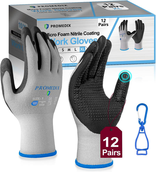 PROMEDIX P Nitrile Coated Work Gloves,MicroFoam Safety Work Gloves Men,Seamless Knit Nylon&spandex Gloves with Grip