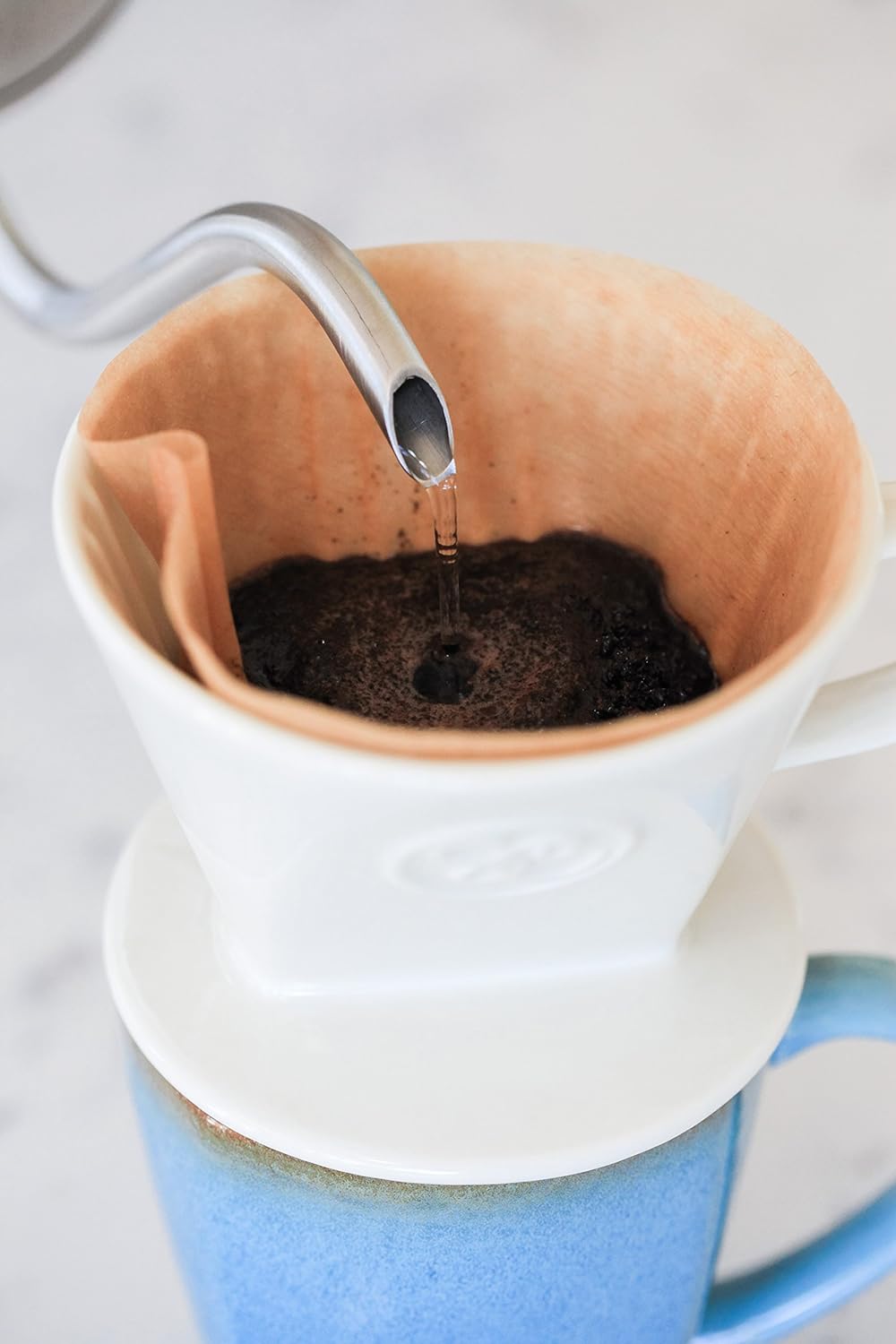 Ceramic Pour Over Coffee Maker with 40 Count Melitta Filters - Elegant Single Serve Coffee Dripper for Rich Brewed Pour Over Coffee