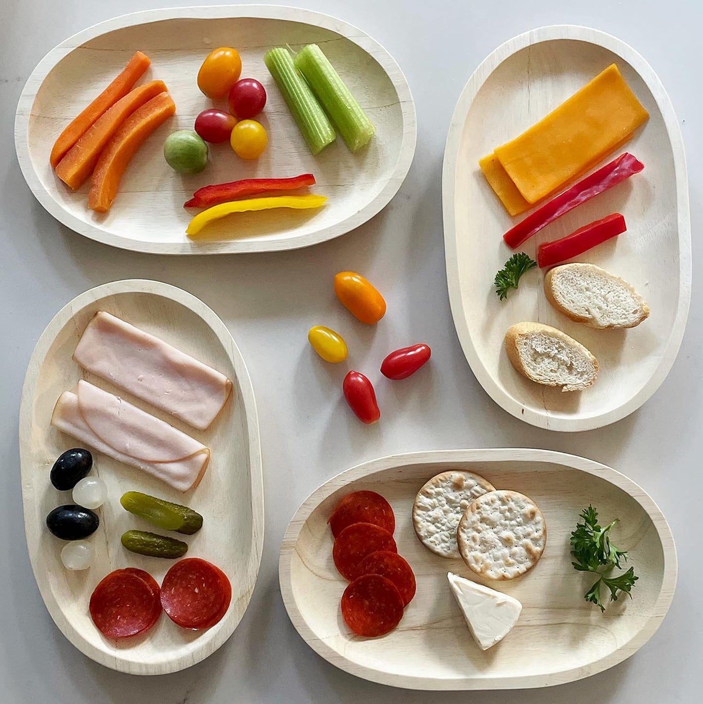 Woodard & Charles Set of 4 Personal Serving Trays – Perfect for Charcuterie, Breakfast Baked Goods, Sushi, Crudites