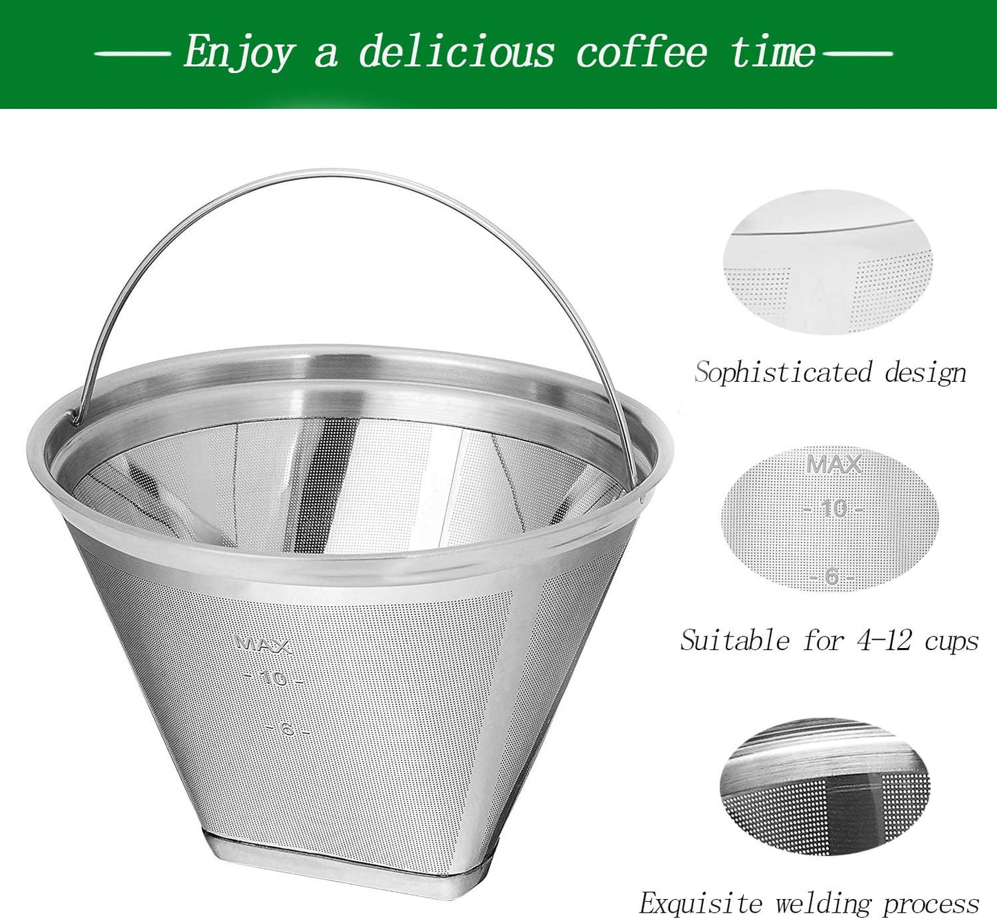 Coffee Filter 4 Cone Coffee Filter Reusable fit for Cuisenart Ninja Hamilton Beach Brewer (Not Applicable to Ninja CE251,Ninja CF200)
