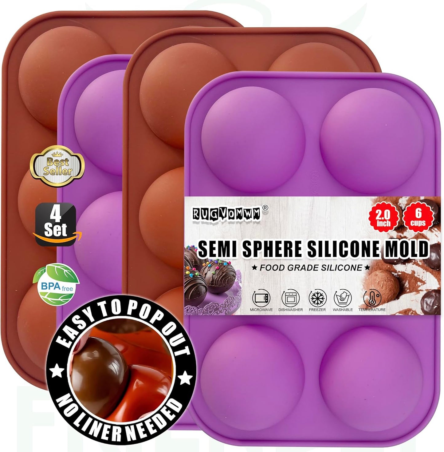 4 PCS Silicone Hot Chocolate Bomb Mold Medium Semi Sphere Silicone Mold, 2 Packs Half Sphere Silicone Baking Molds for Making Chocolate, Cake, Jelly, Dome Mousse -Diameter 2 inch