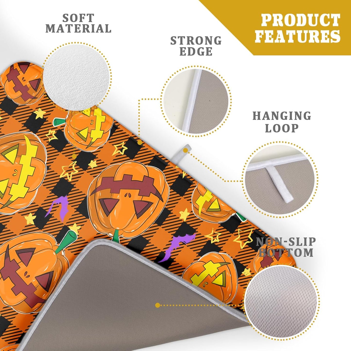 Giwawa Halloween Dish Drying Mat, 18"x24" Spooky Pumpkins Bats Orange Black Buffalo Plaids Dish Drainer Mats, Large Absorbent Fast Drying Dish Drying Pad for Kitchen Countertop Holiday Decor