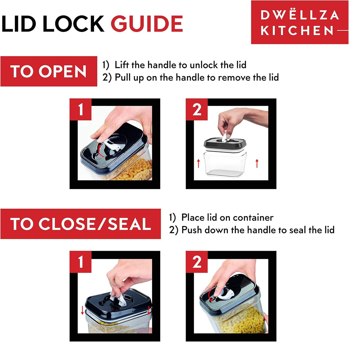 DWËLLZA KITCHEN Airtight Food Storage Containers with Lids - 5 Piece Set - Kitchen Accessories Food Containers - Pantry Organization and Storage - Clear Plastic BPA-Free - Keeps Food Fresh & Dry