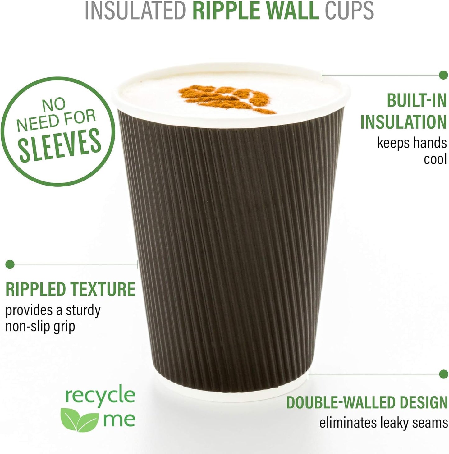 Restaurantware 8 Ounce Disposable Cups Pack of 25 Double Wall Hot Cups–Lids Sold Separately, Designed with a Rippled Wall and Black Paper Insulation, Ideal for Coffee, Hot Chocolate, and Tea
