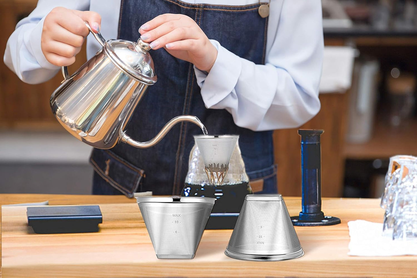 Reusable #4 Cone Shape Coffee Filter Permanent 6-10 Cup Stainless Steel Coffee Filter for Cuisinart Maker Ninja Coffee Bar Brewer -BPA Free