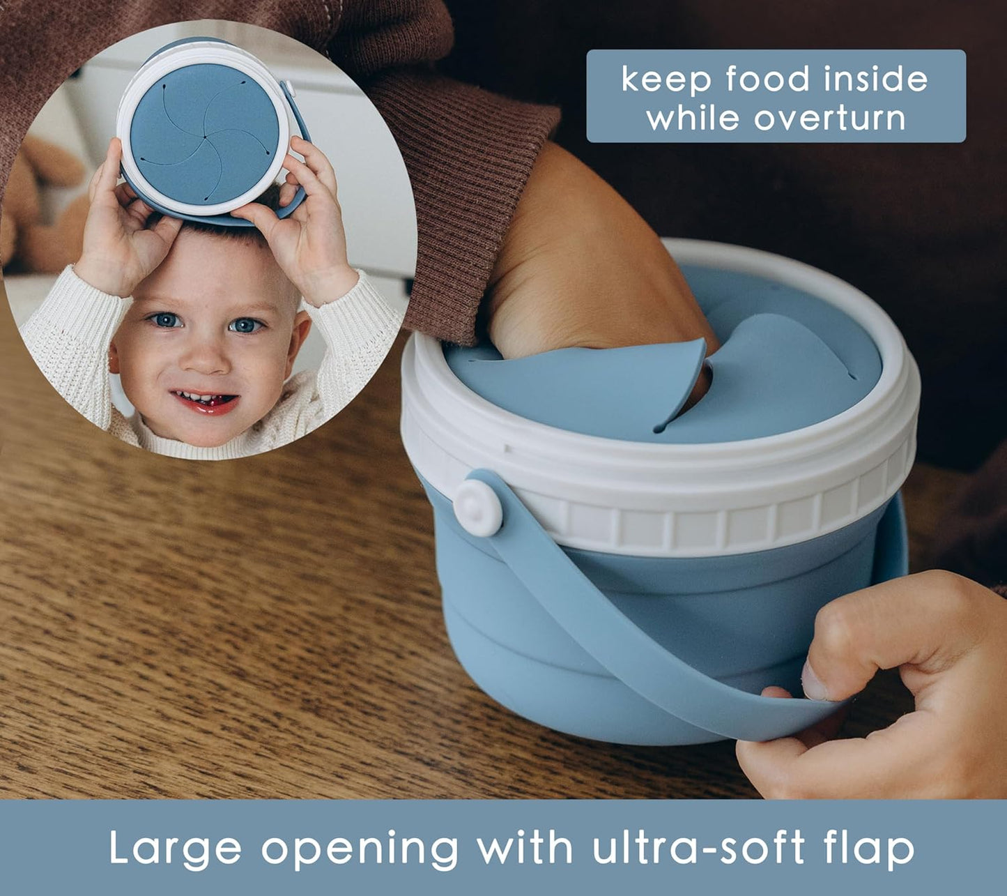 No Spill Silicone Toddler Snack Containers, Detachable Silicone Flap for Filling&Cleaning, Crumb-Free Hard Plastic Screw Travel Lid, Ultra-Soft for Baby Kids Hand In-Out, Snack Cup Holder 12 oz